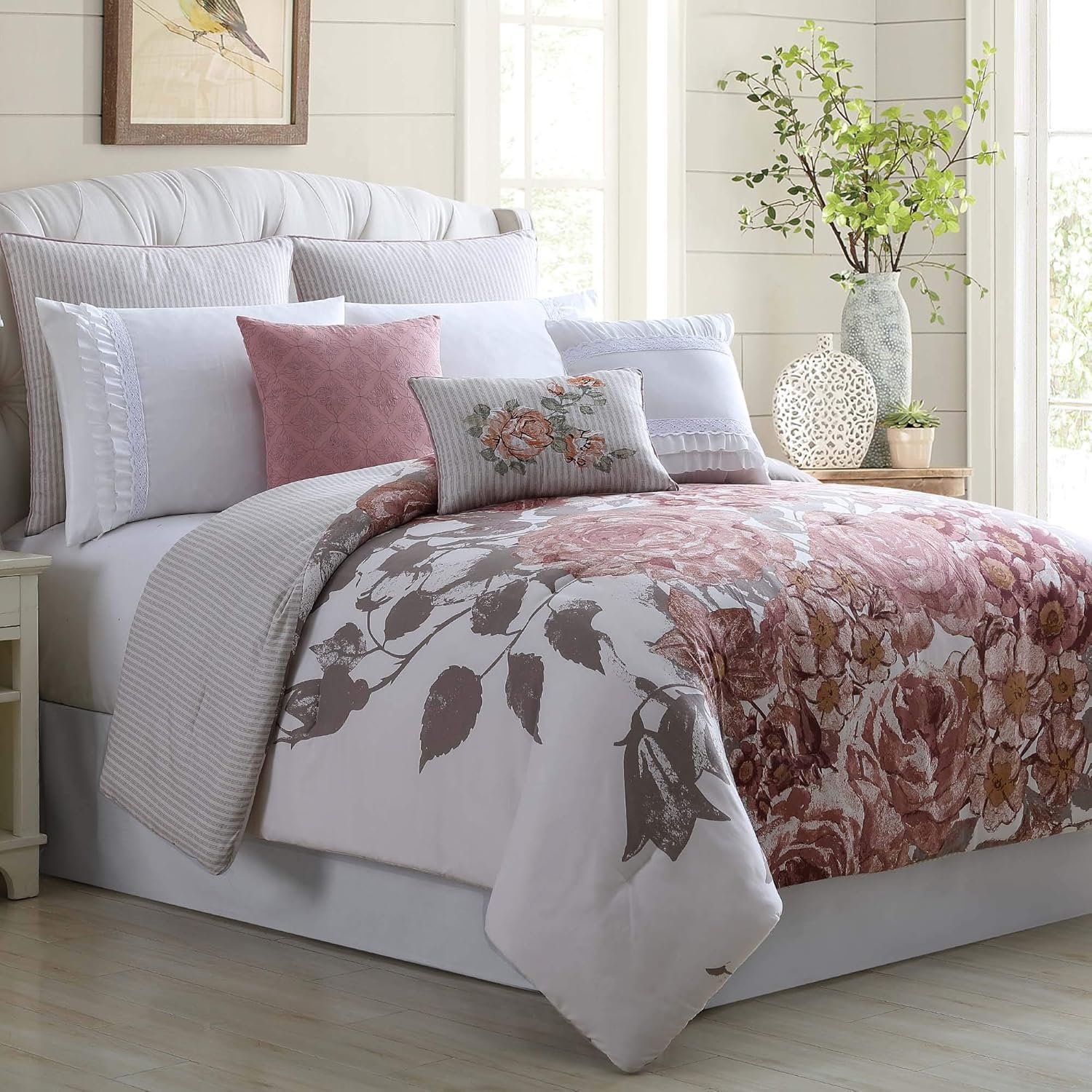 Amrapur Overseas Rose Farmhouse 8-Piece Comforter Set King