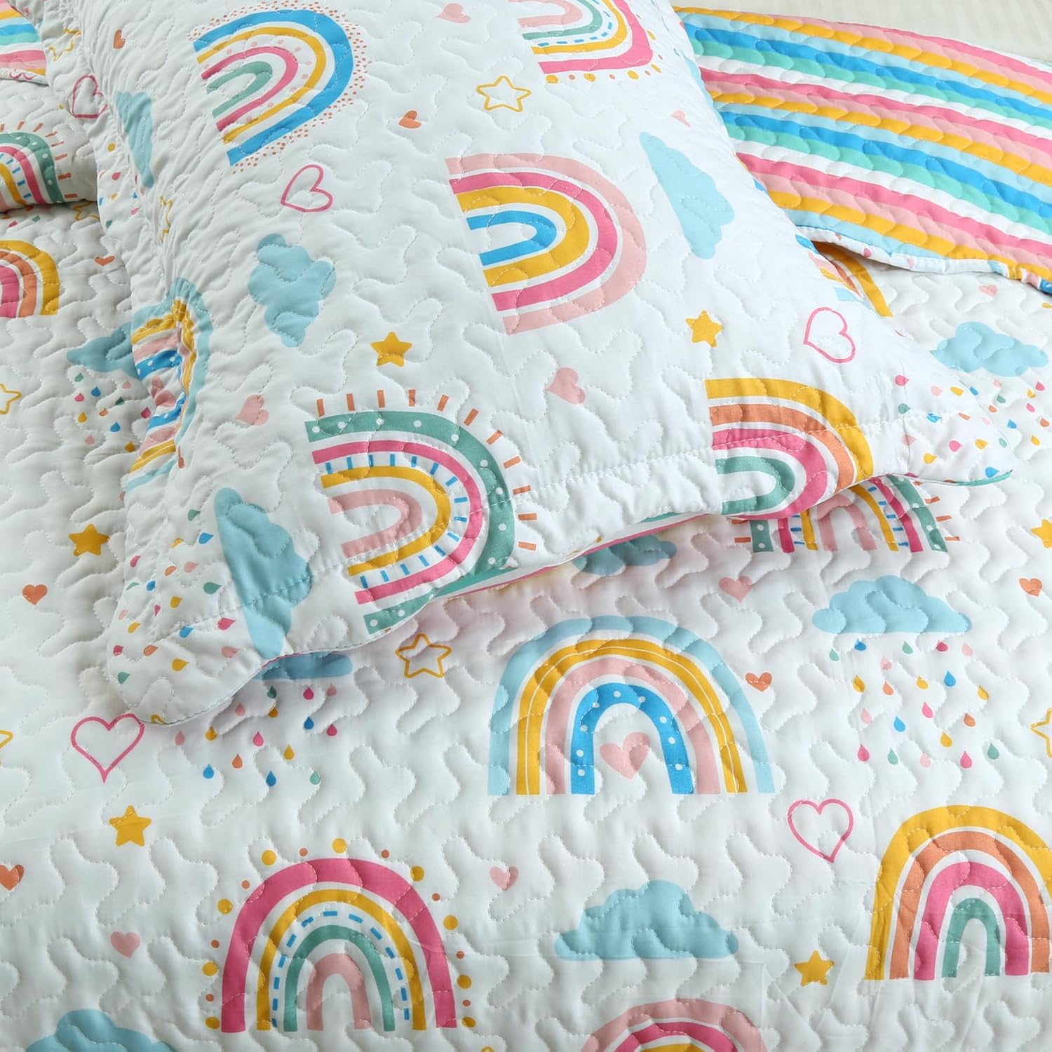 MarCielo Kids Rainbow Quilt Set Throw Blanket