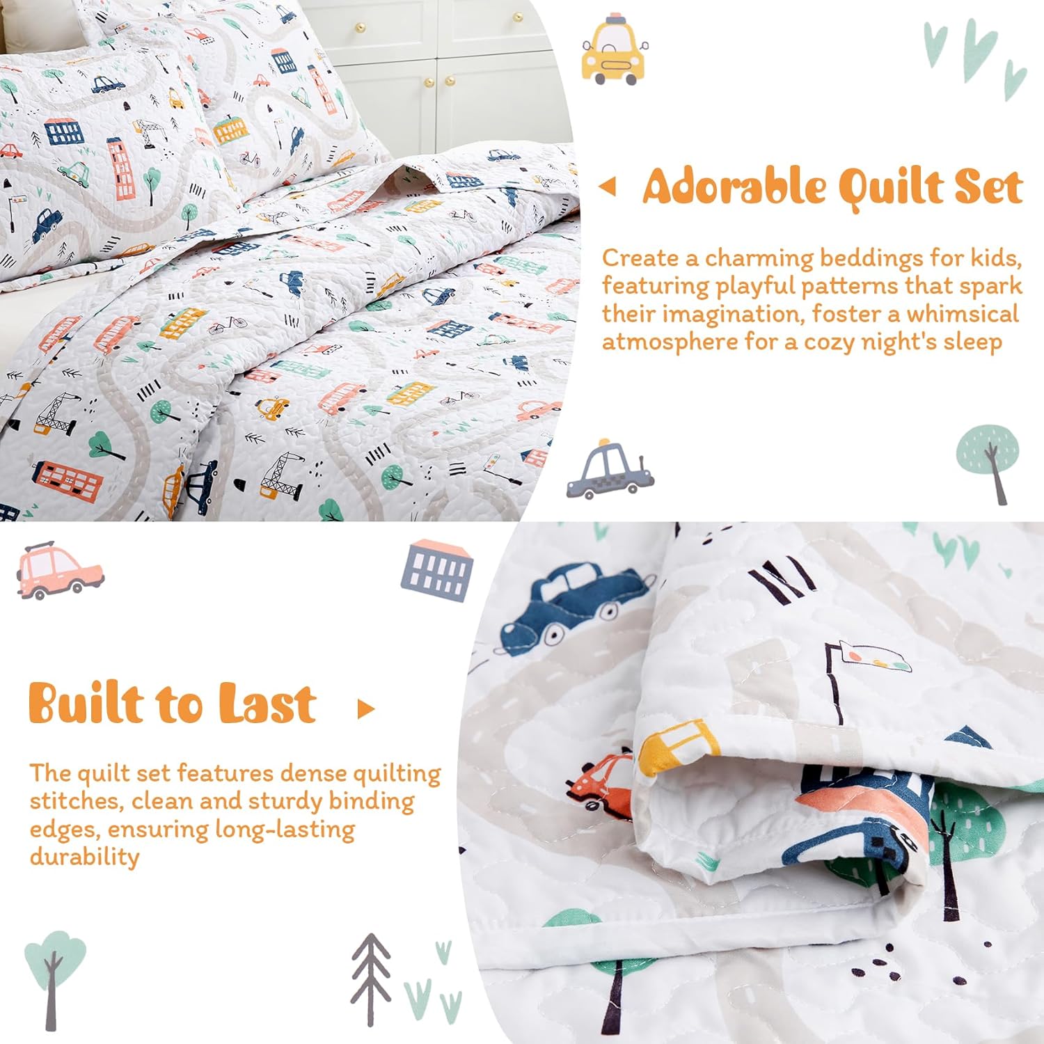 JSD Kids Quilt Set FullQueen Soft Lightweight Summer Bedspread with Pillow Shams