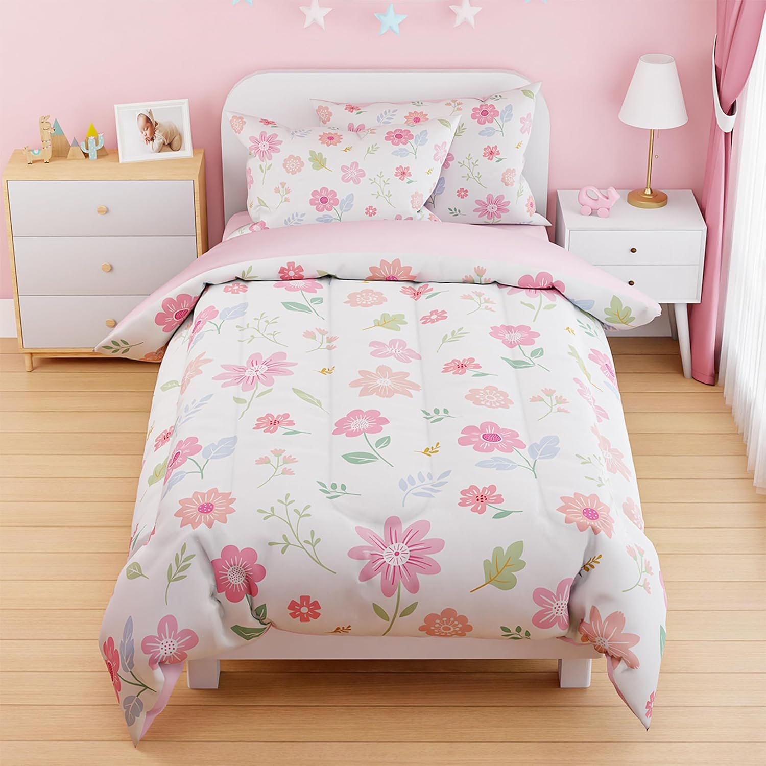 SANDJEST Floral Duvet Cover Twin Set for Kids