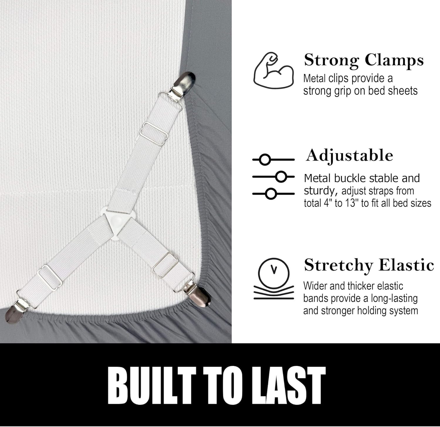 Tuyeabc Bed Sheet Straps 4 Pack White Adjustable