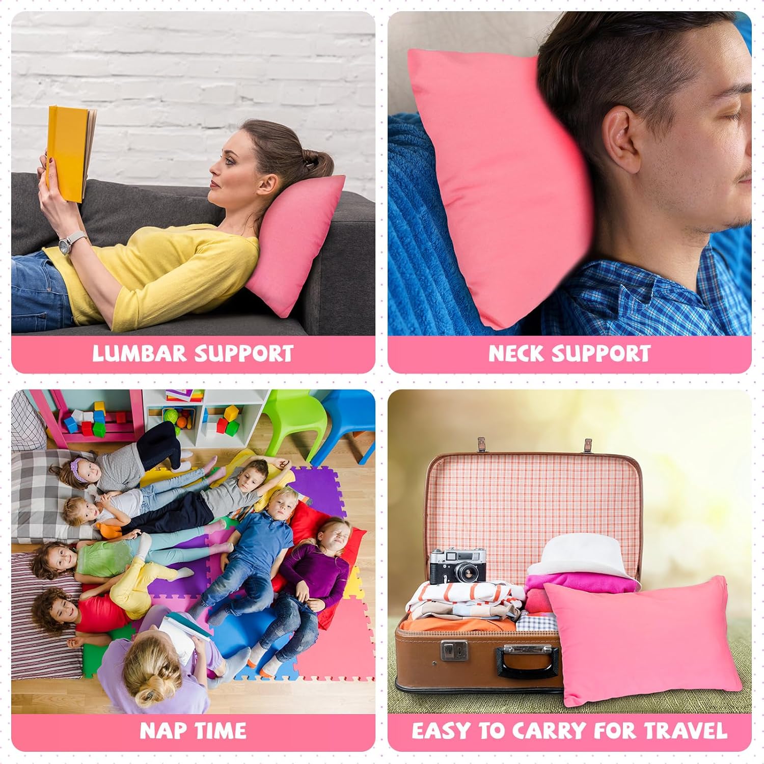 Kigley 6-Pack Mini Travel Pillows 14x9 Inch Soft Comfort