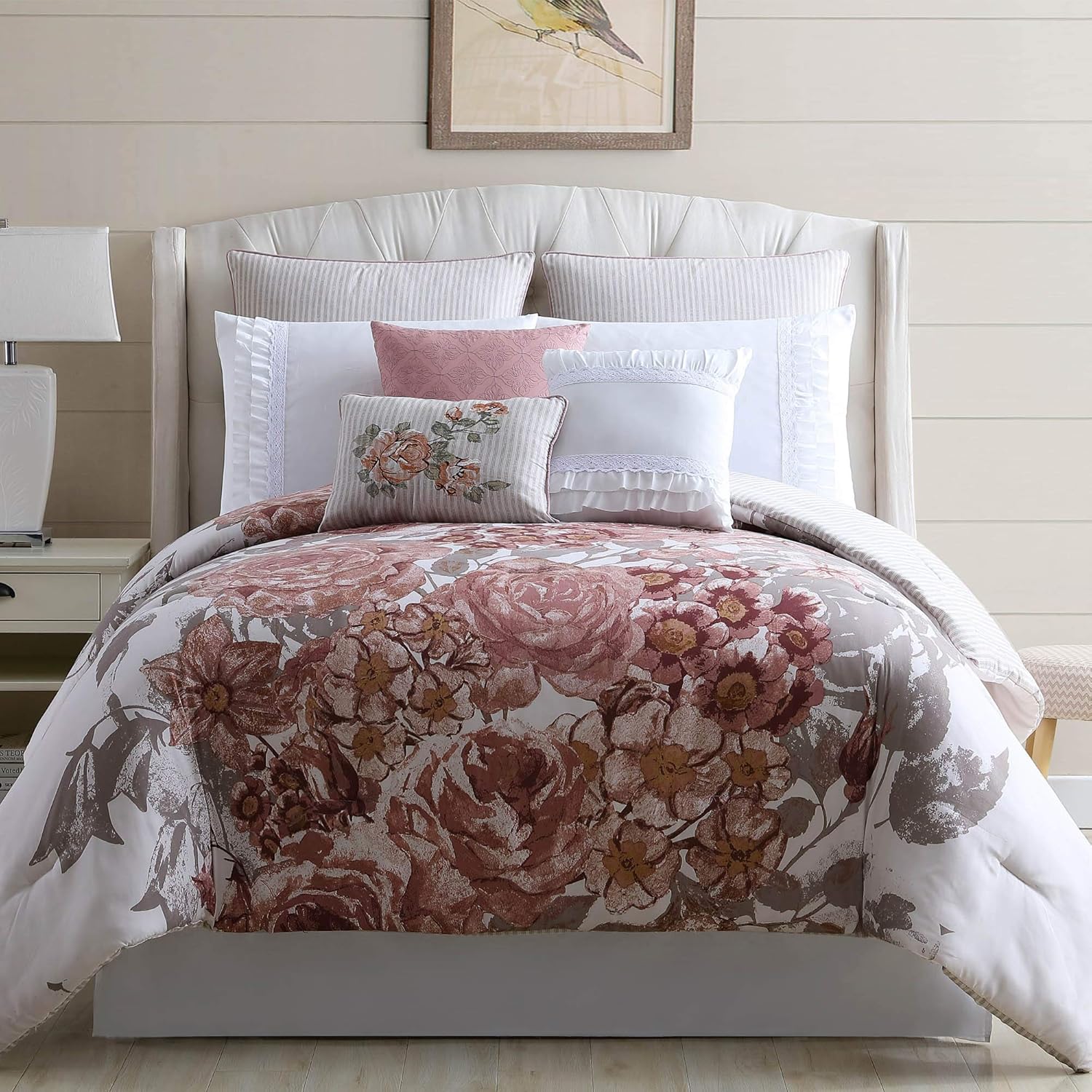 Amrapur Overseas Rose Farmhouse 8-Piece Comforter Set King