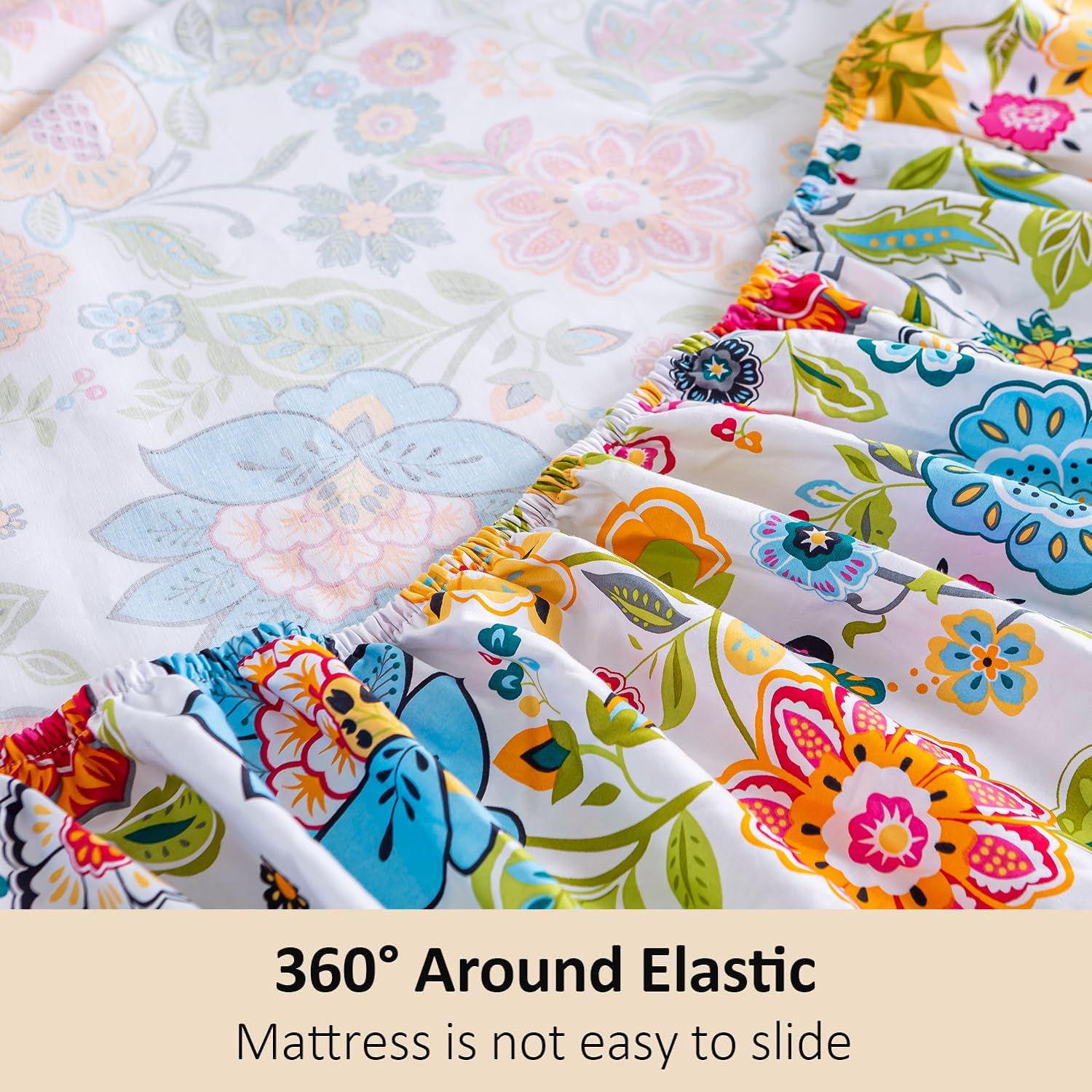 MEISHANG Queen Sheet Set - Floral Deep Pocket Ultra Soft Microfiber