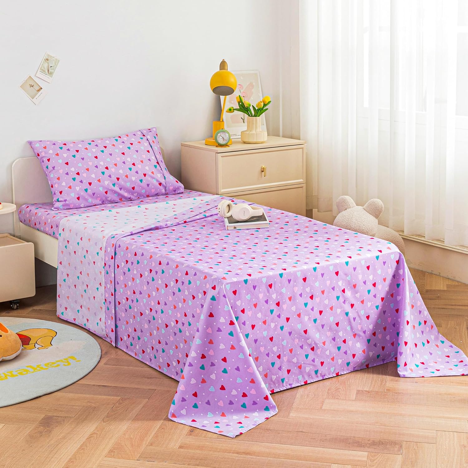 Viviland 3-Piece Girls Purple Twin Sheet Set