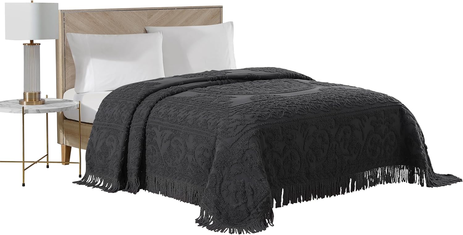 Beatrice Home Fashions Medallion Chenille Bedspread Full Charcoal