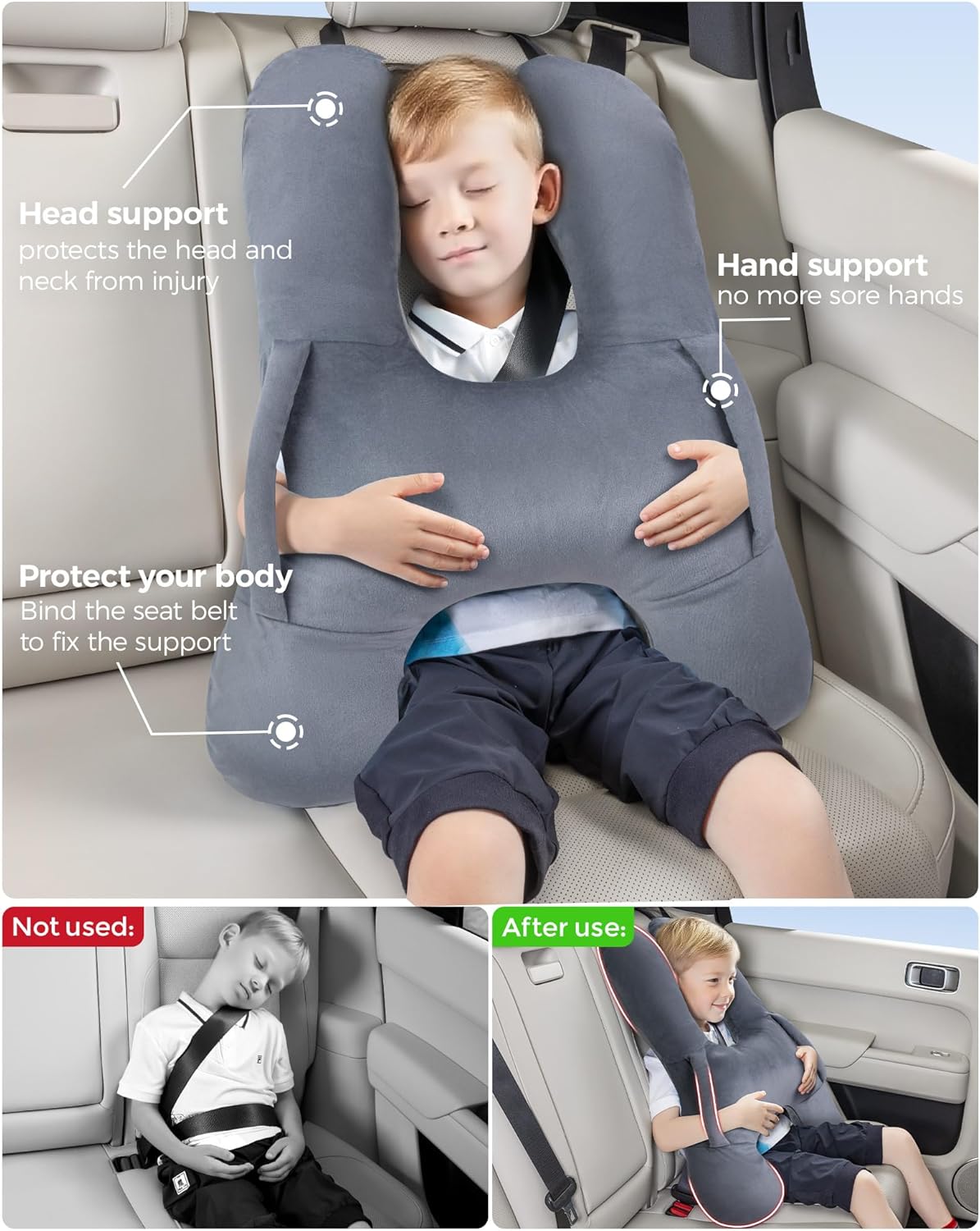BEBAS H-Shaped Travel Pillow for Kids Adults - Grey