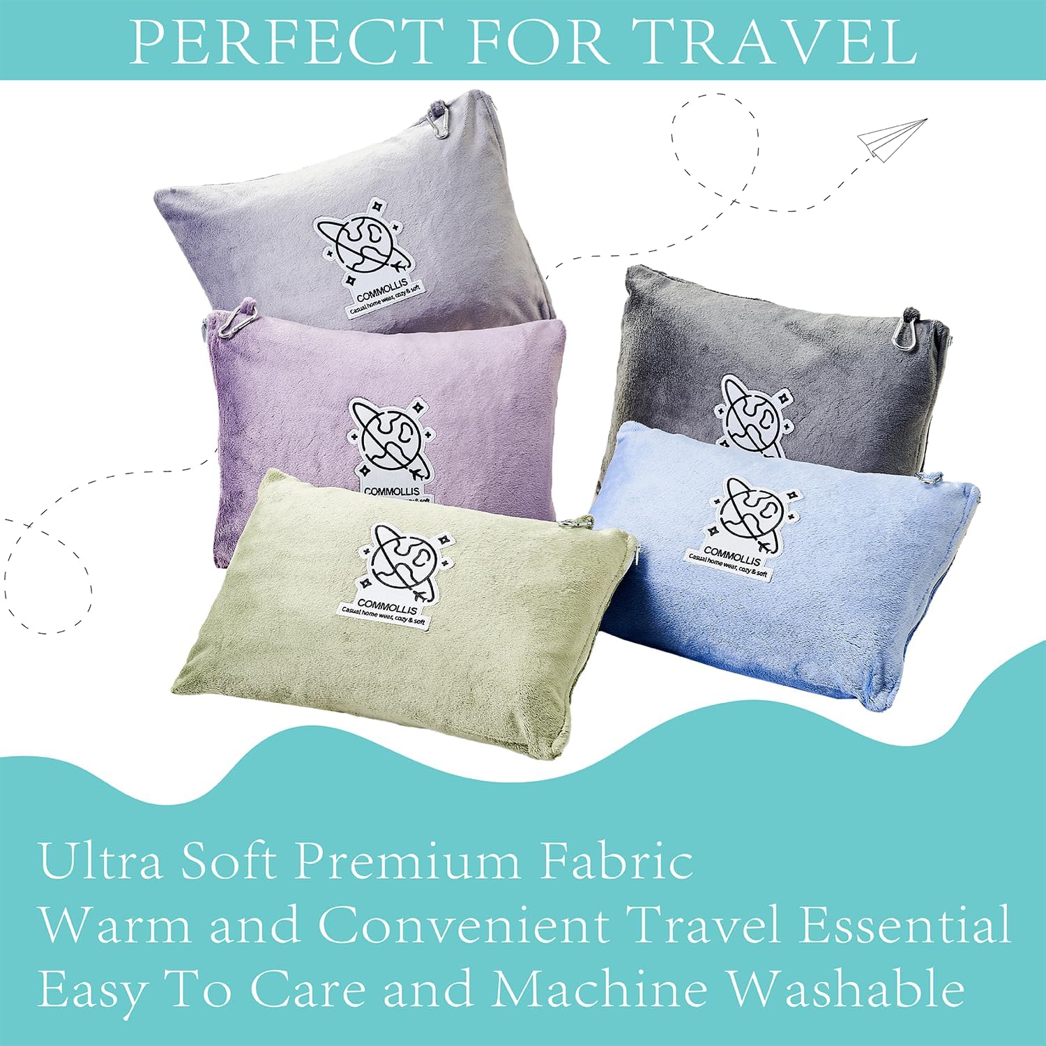 Commollis 2-in-1 Travel Blanket Pillow - Compact Warm All-Season