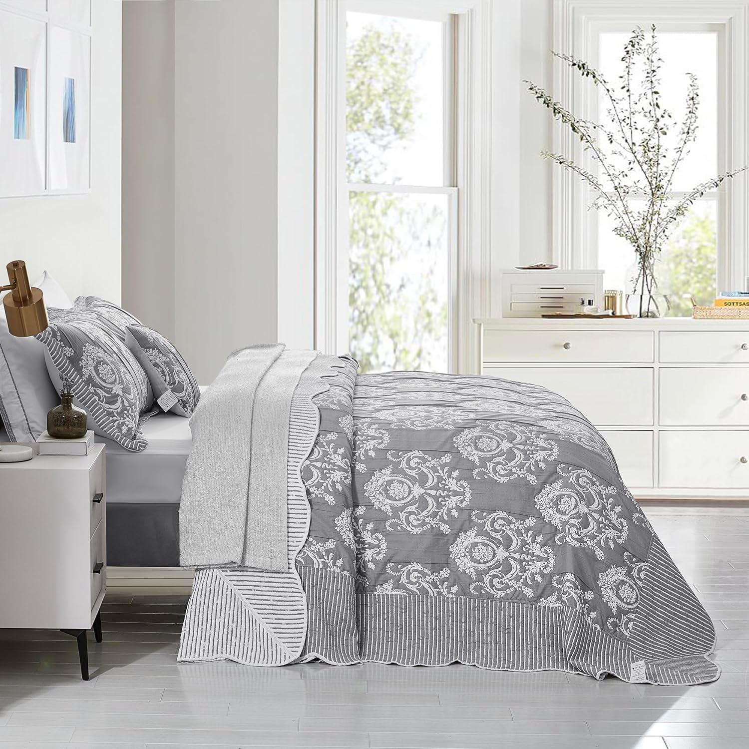 HZ HY Oversized King Bedspread 138x122 Grey Jacquard