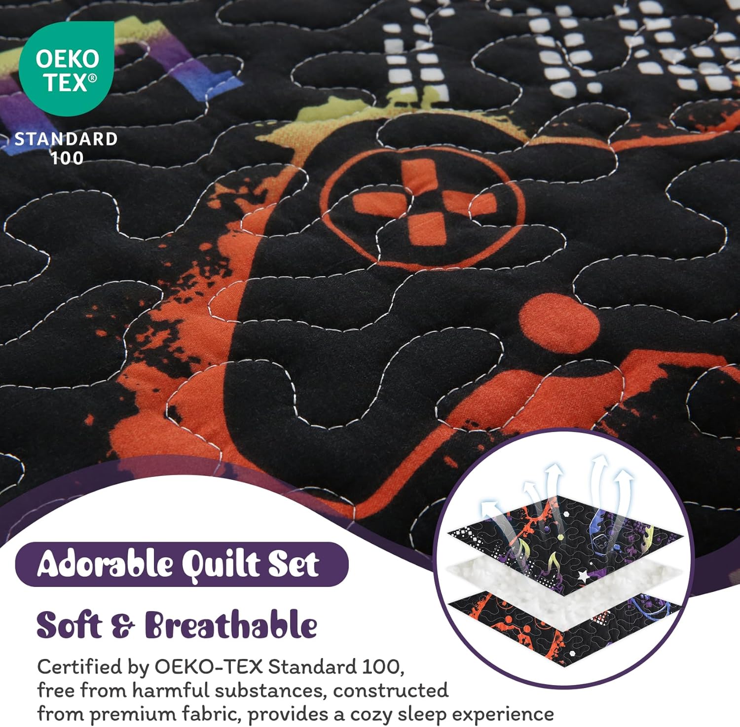JSD Black Gaming Kids Quilt Set FullQueen 1