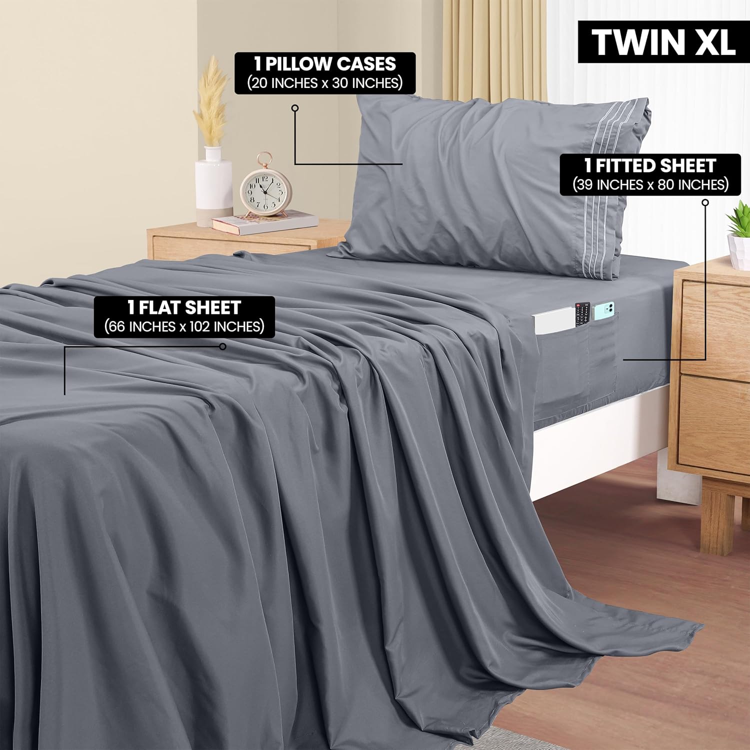 Utopia Bedding Twin XL Sheet Set - Grey