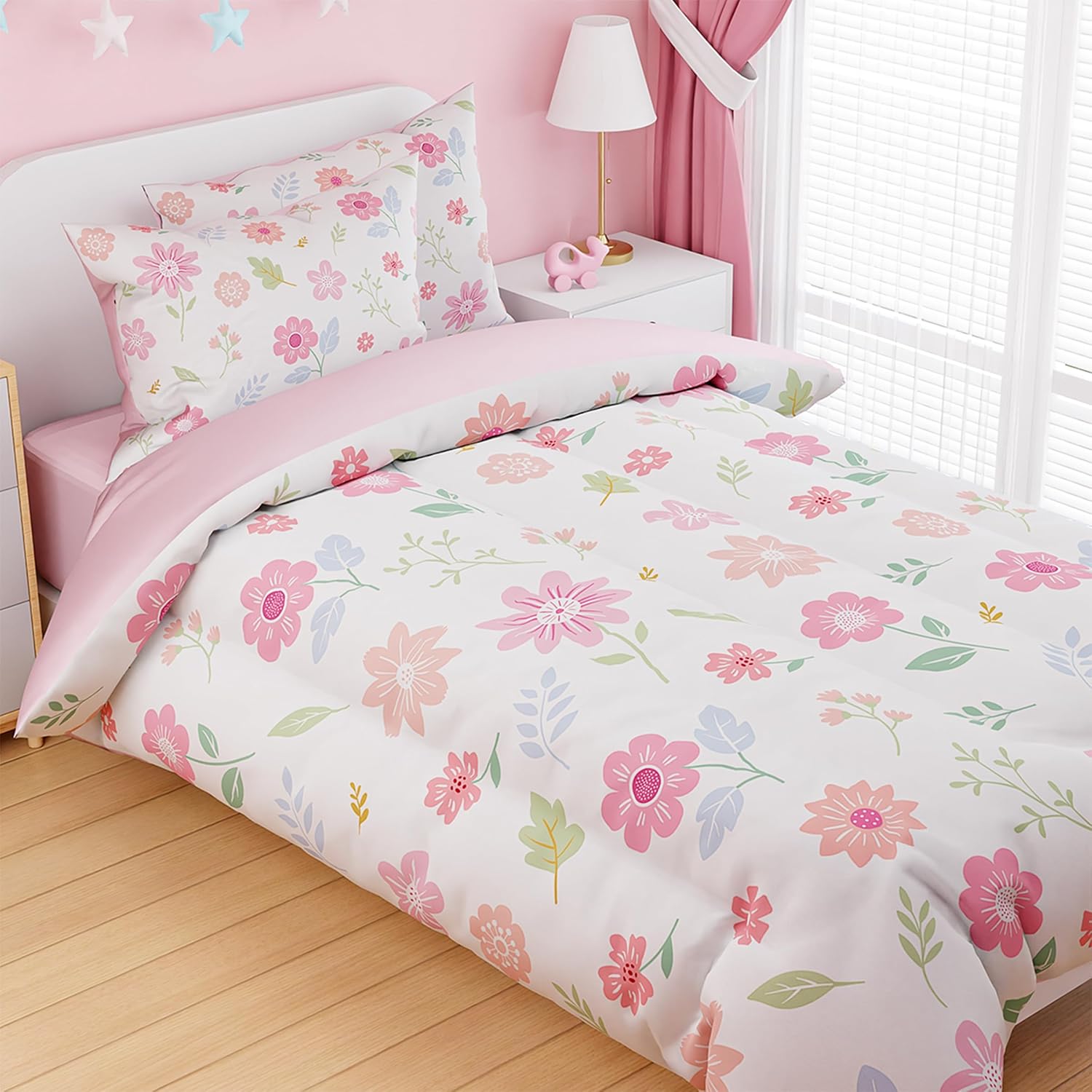 SANDJEST Floral Duvet Cover Set for Kids