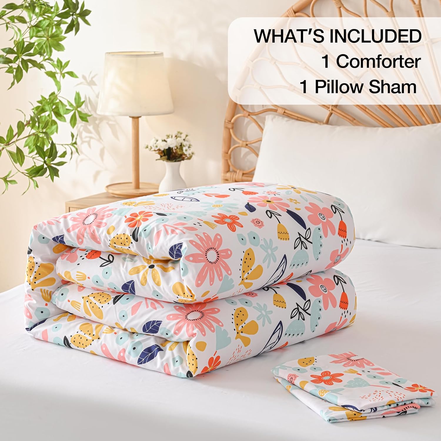 Yibeizi Floral Comforter Set for Girls Twin