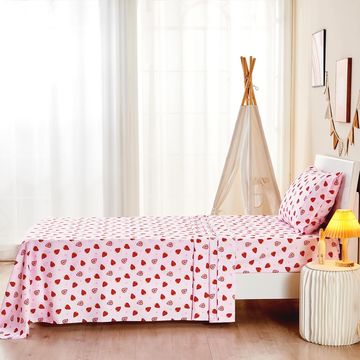 Pink Strawberry Kids Sheet Set Twin 3 Pcs Microfiber