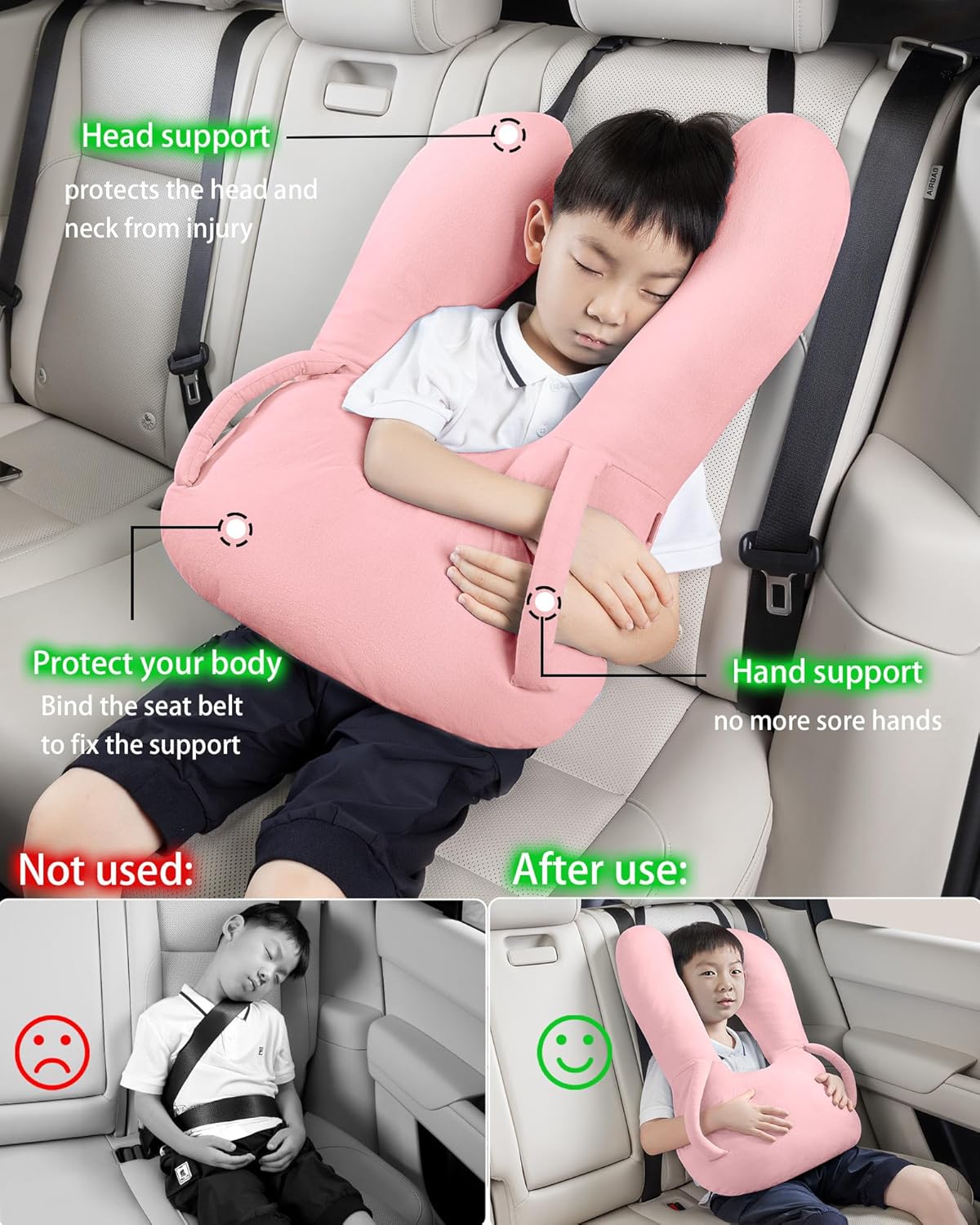 BEBAS U-Shaped Kids Travel Pillow for Car and Plane