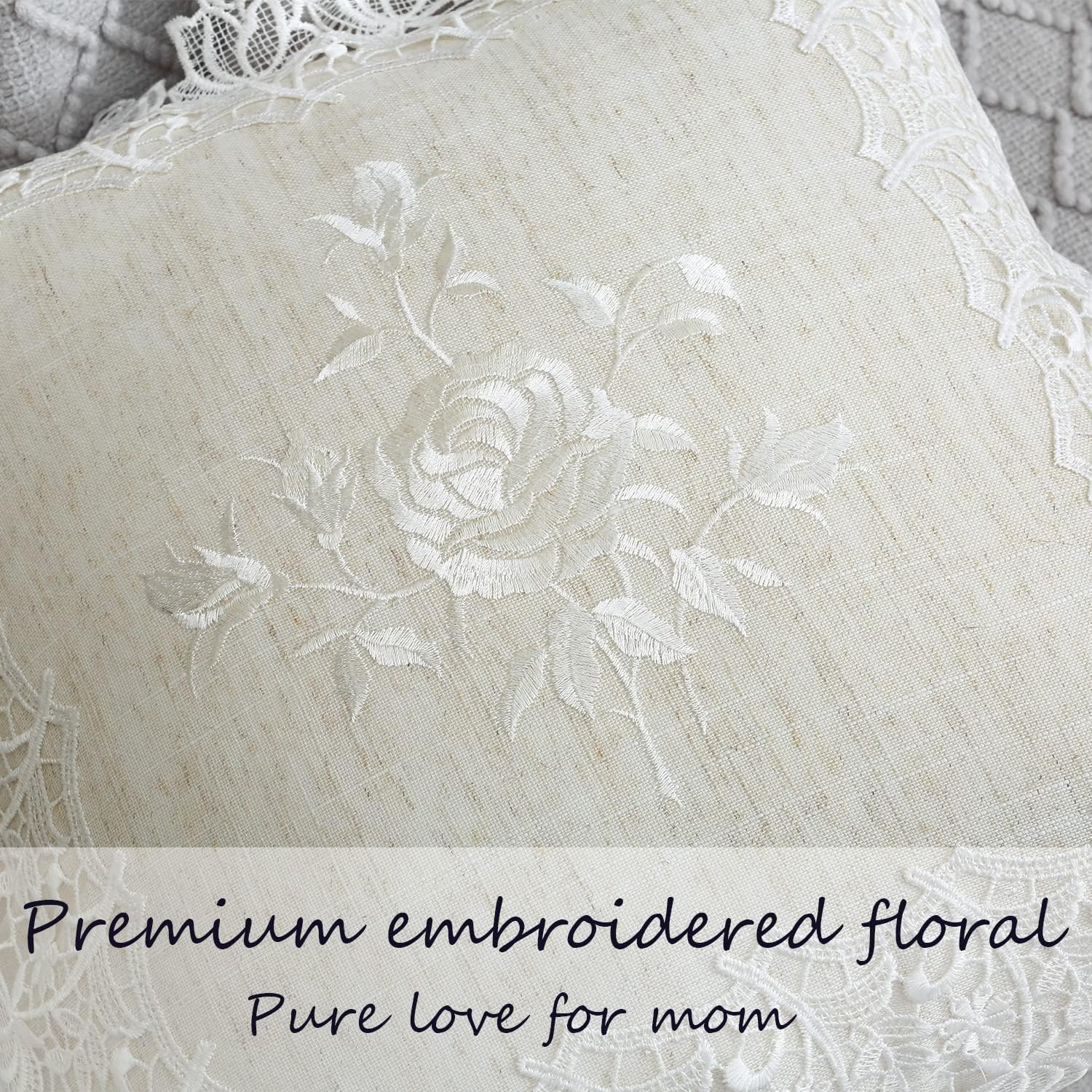 2 Pack Embroidered Spring Floral Throw Pillow Covers 18x18 Inches