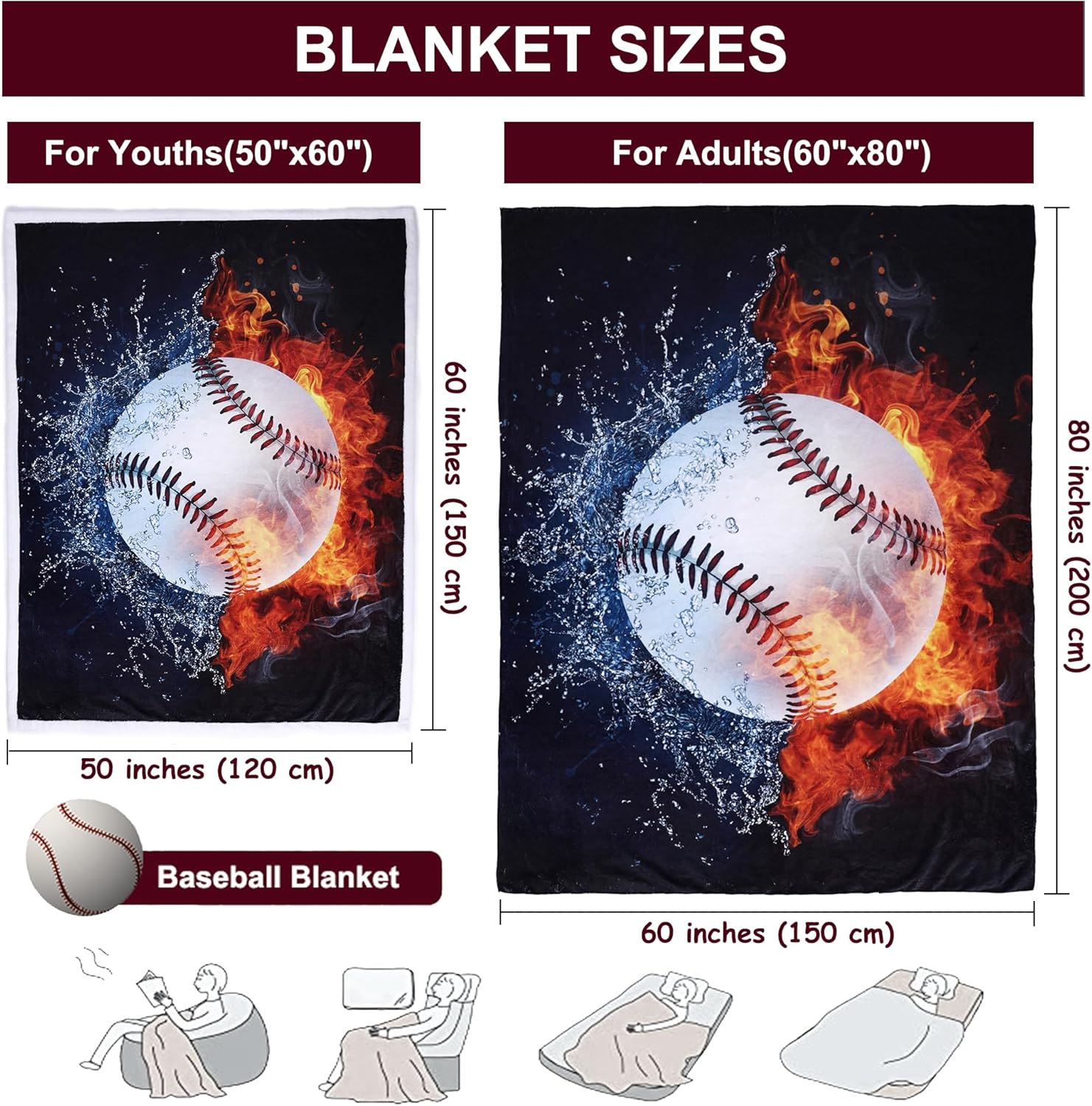Sviuse Baseball Throw Blanket with Print 50x60 Inches