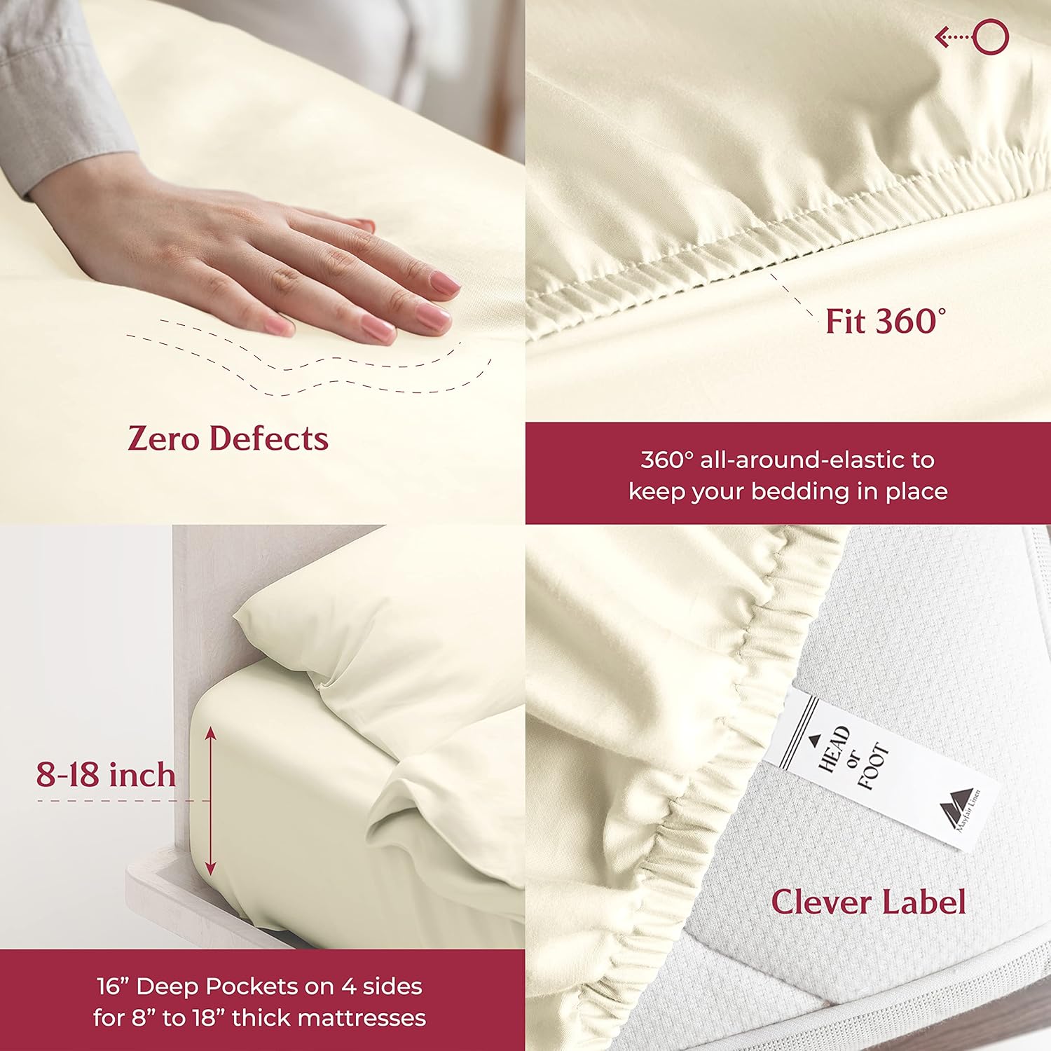 Mayfair Linen King Fitted Sheet Only - 800 Thread Count Ivory