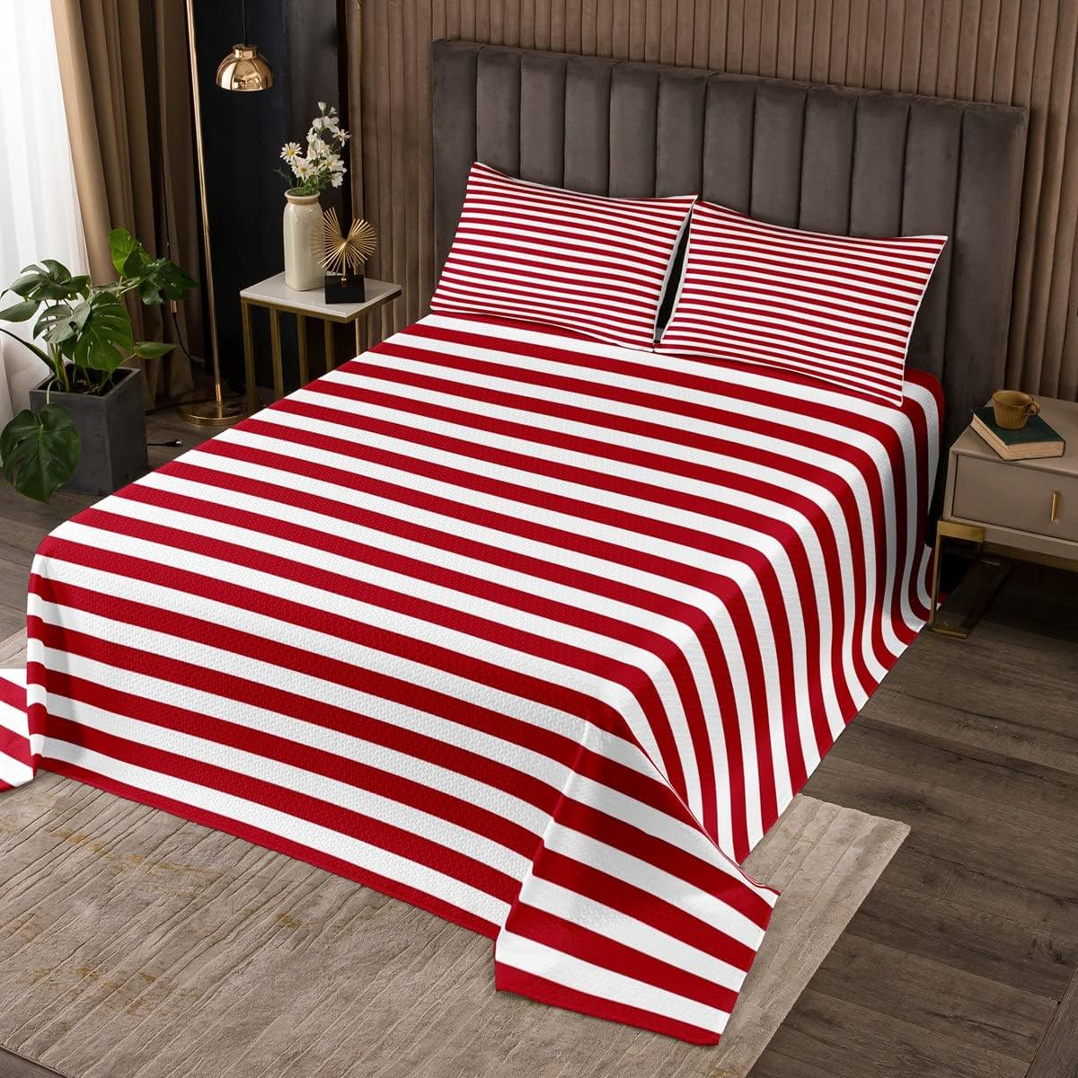 Erosebridal King Size Red White Bedspread Set
