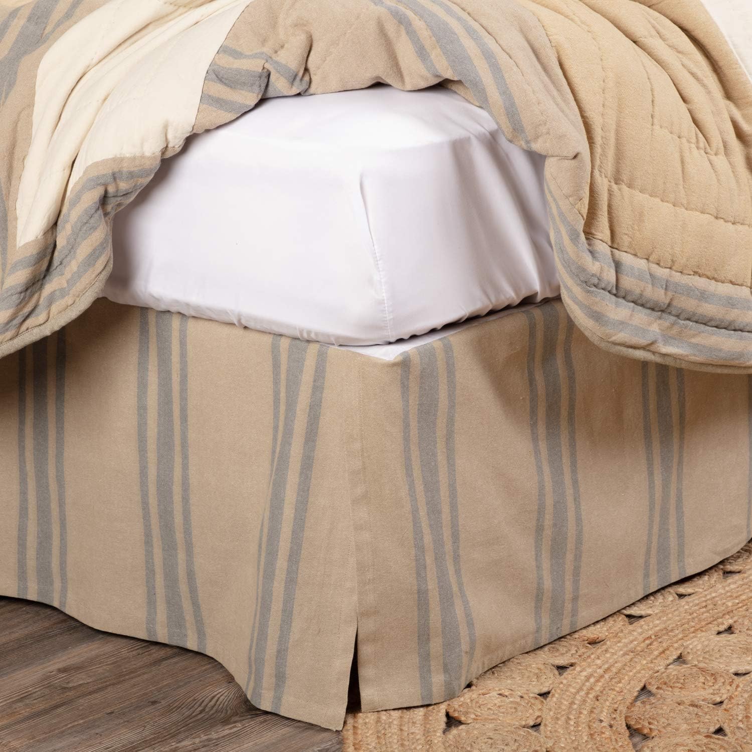 VHC Brands Dust Ruffle Pillowcase Tan Grey Chambray