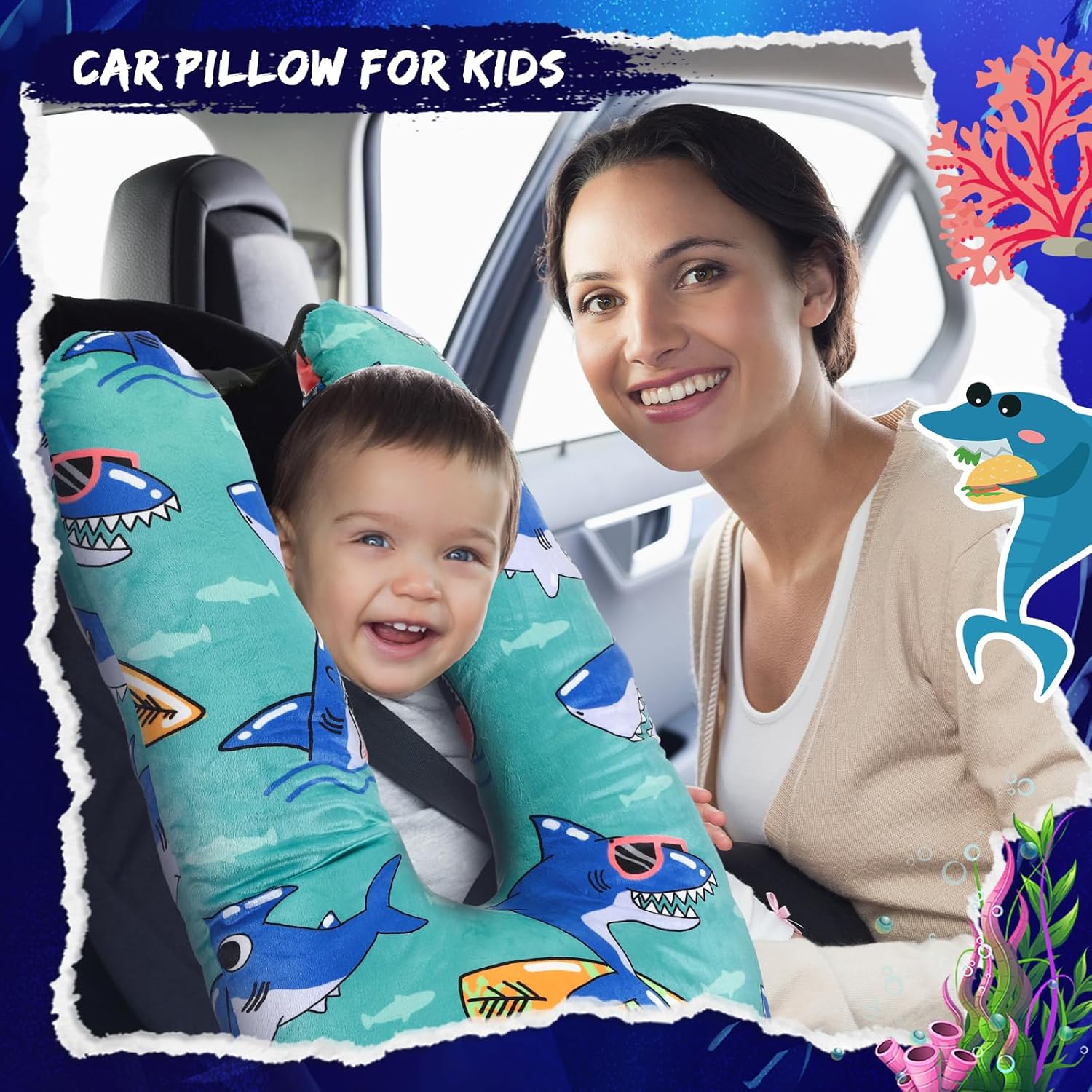 Cinnvoice 28x18 Inch Shark Style Travel Pillow for Kids and Adults