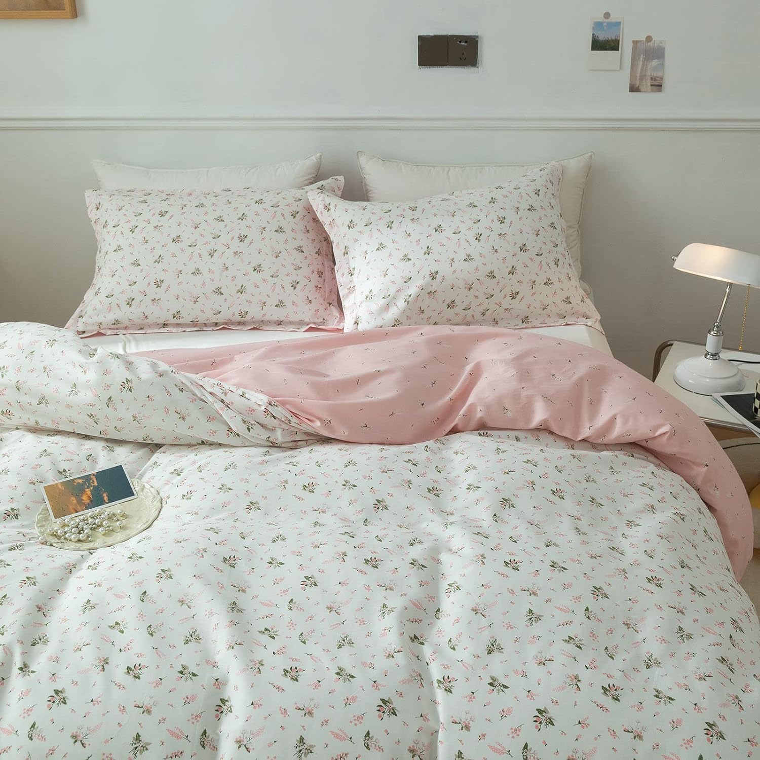 AMWAN Pink Floral Duvet Cover Twin XL Cotton Garden Bedding Set