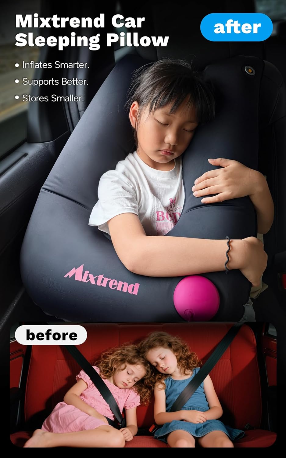Mixtrend Travel Pillow Inflatable for Kids Adults Neck Head Support