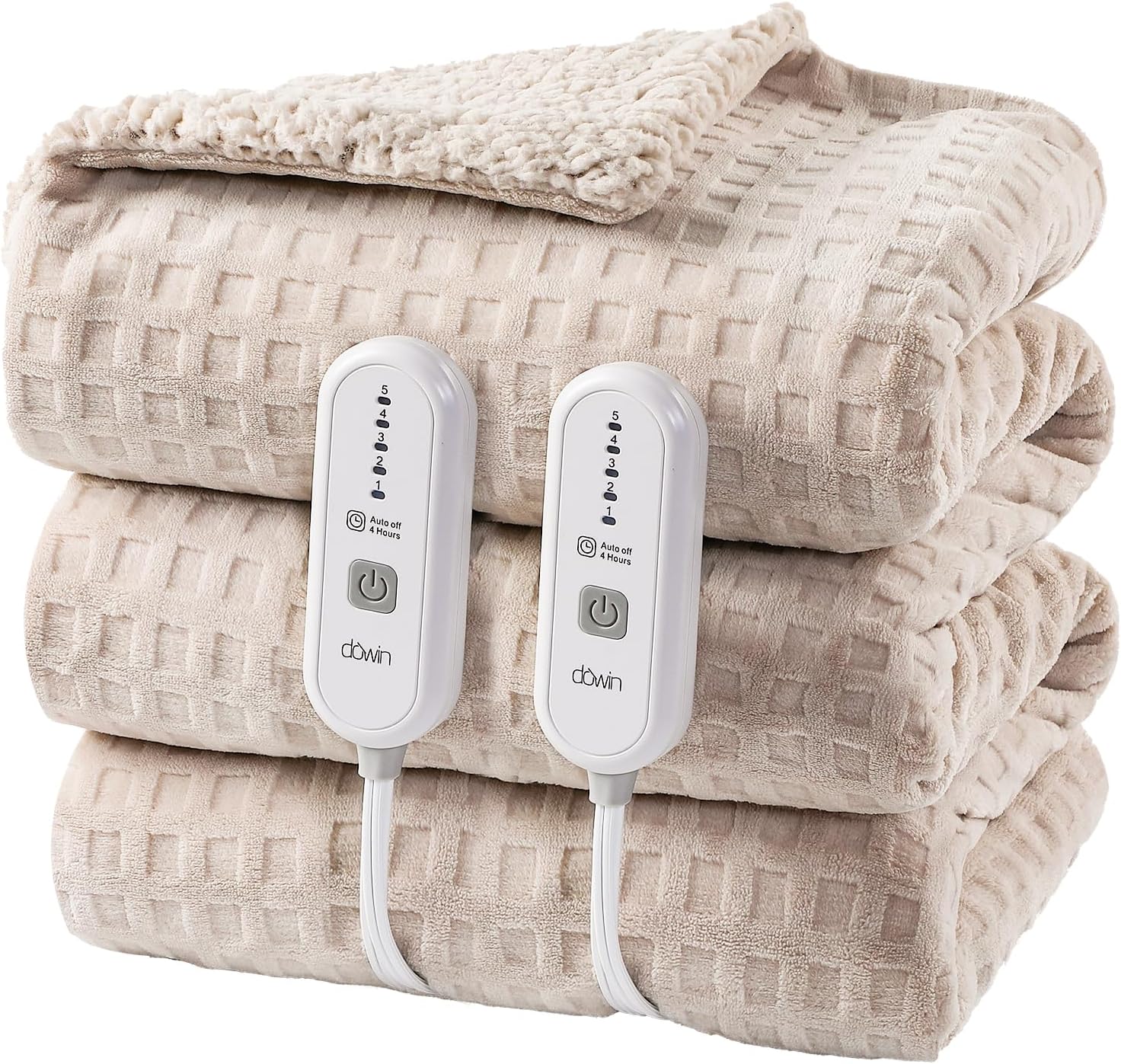 Dowin Queen Electric Blanket - Waffle Sherpa Heated with Dual Control