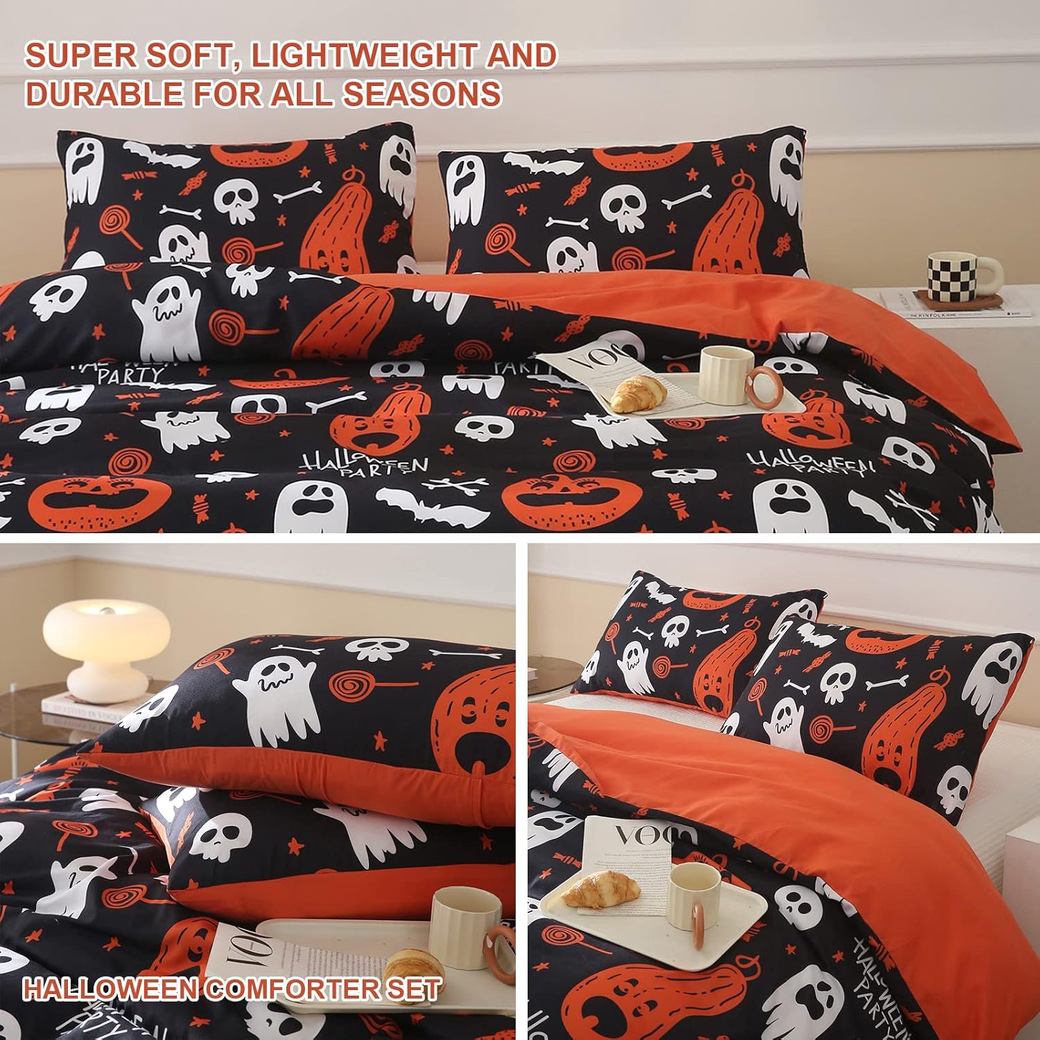 Cottolester Halloween Pumpkin Duvet Cover Set for Kids Room