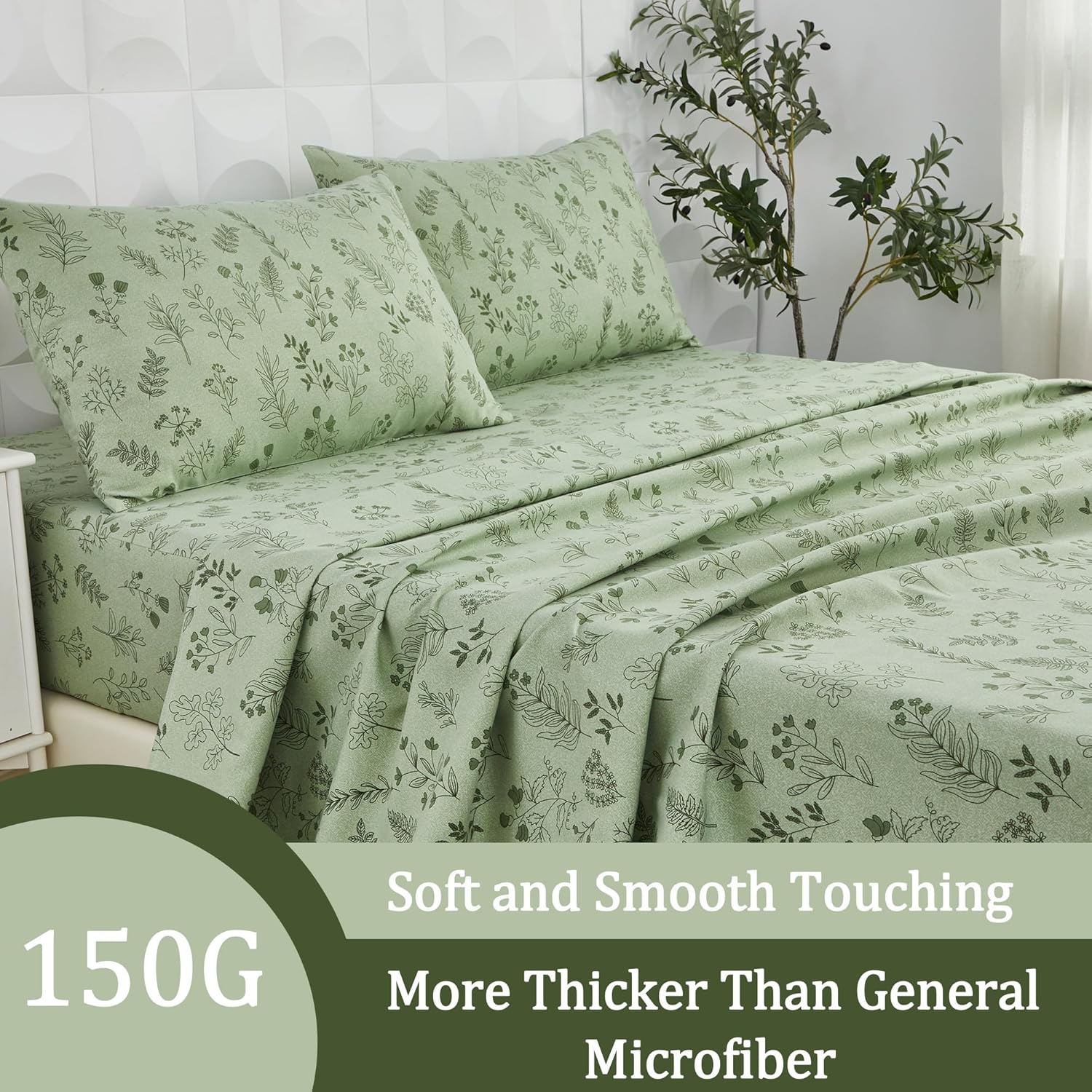 Usfivefam Green Floral Cal King Sheet Set 4PCS