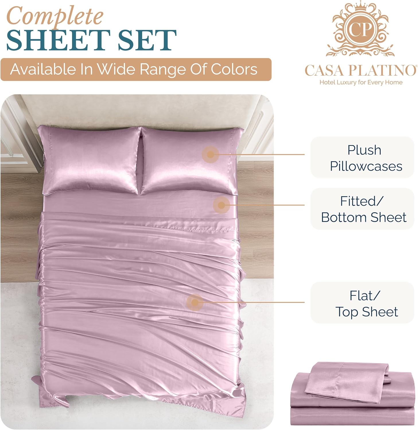 Casa Platino Satin Sheets Set for Girls - Pink