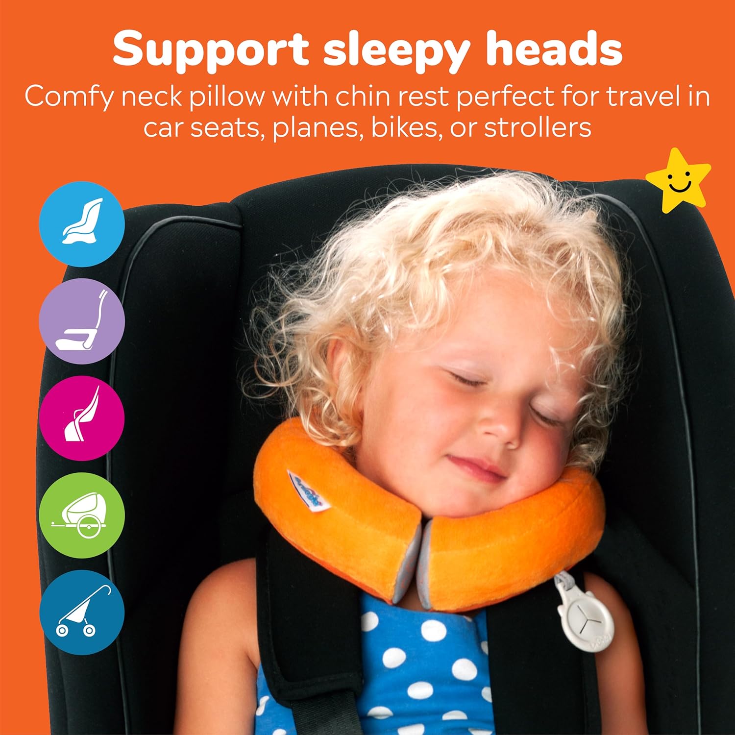 Trunki Kids Travel Neck Pillow with Chin Rest Mylo Monkey Orange