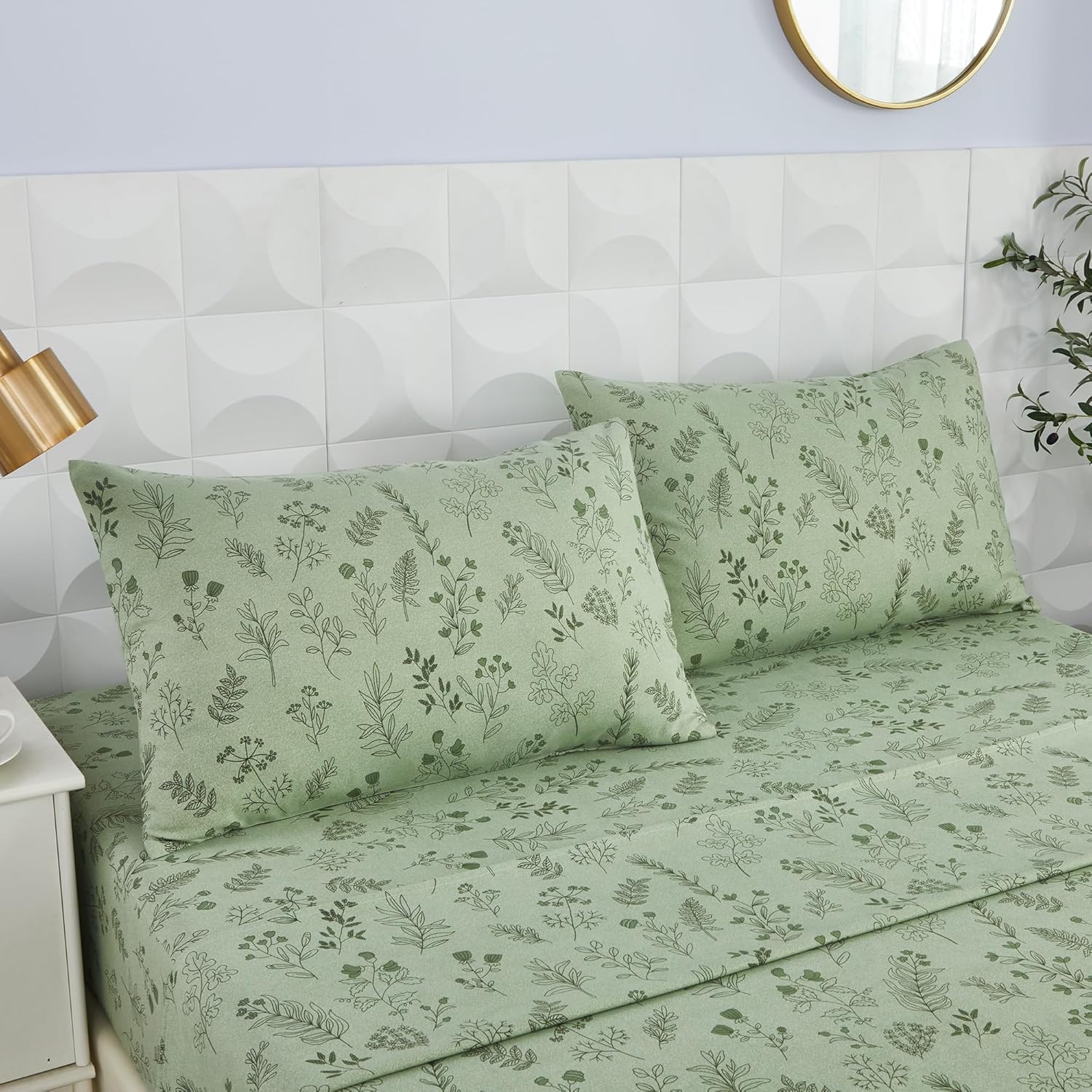 Usfivefam Green Floral Cal King Sheet Set 4PCS