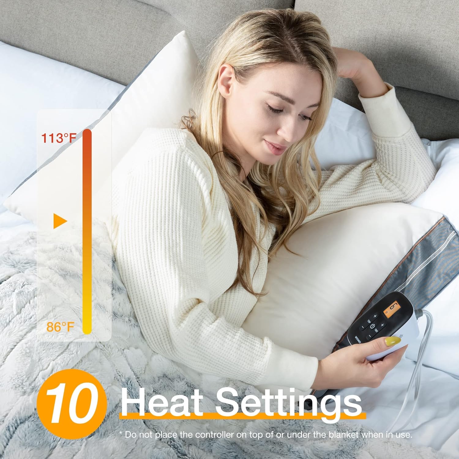 WOOMER Heated Blanket Twin Size 84x90 Fast Heating with 10 Levels
