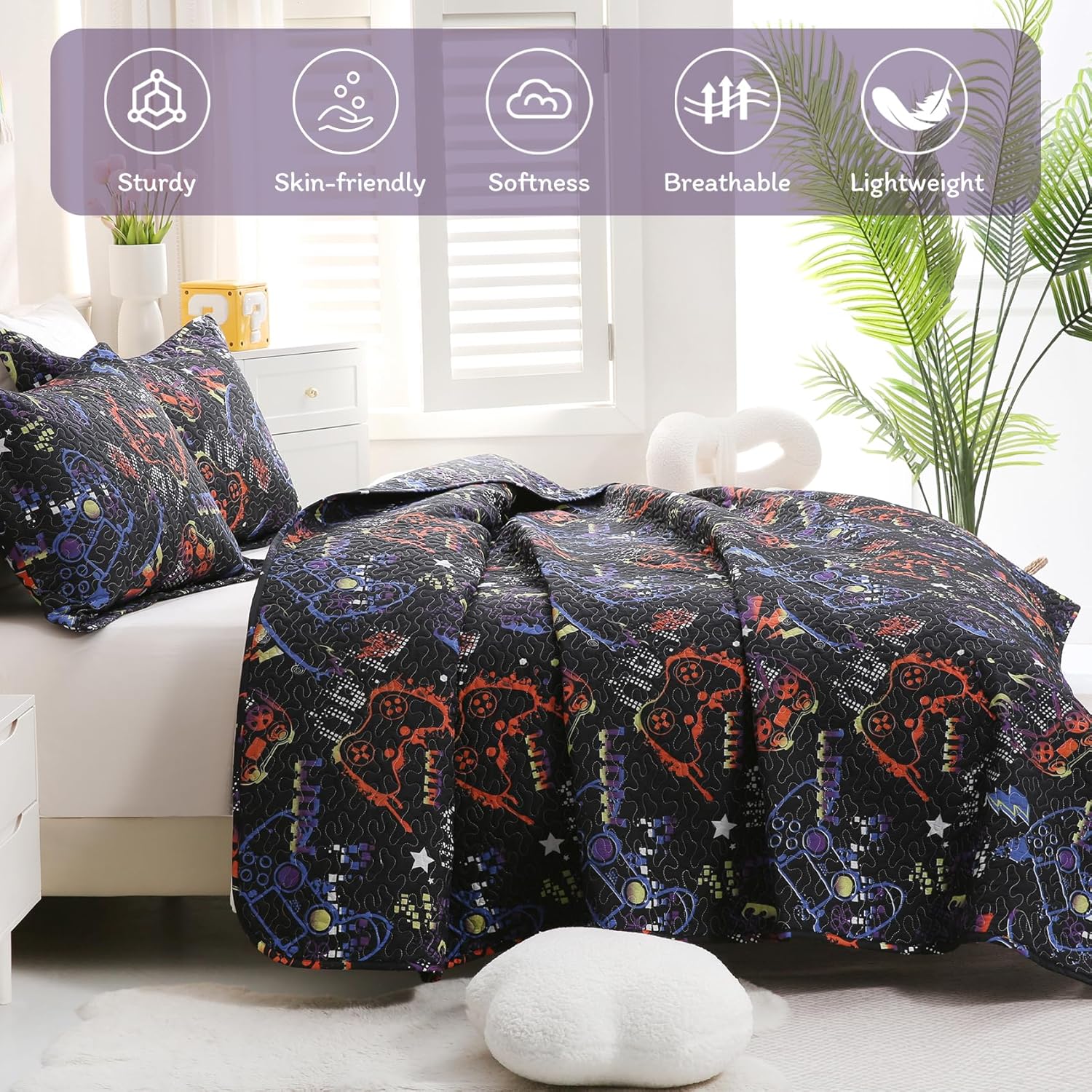 JSD Black Gaming Kids Quilt Set FullQueen 1