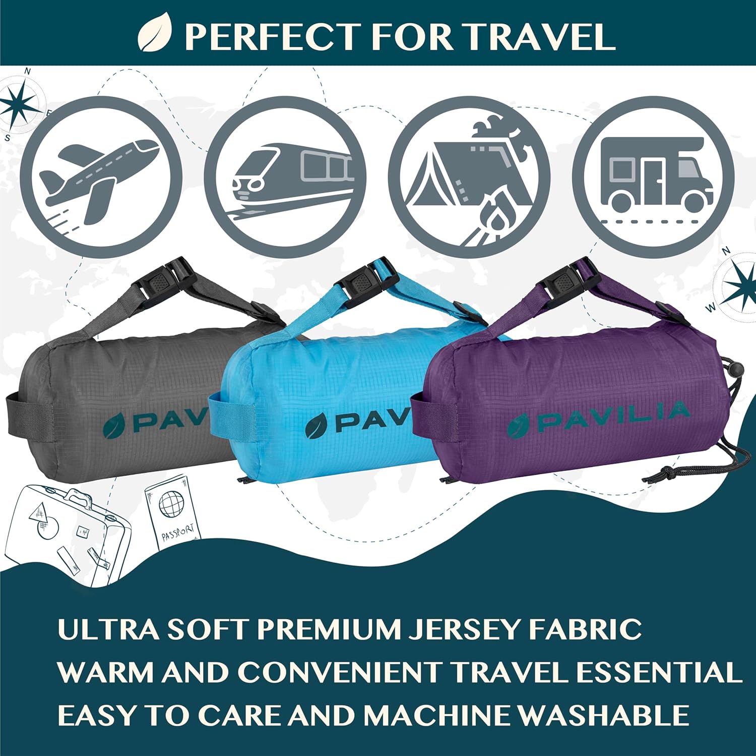 PAVILIA Travel Blanket with Bag - 65x40 Purple