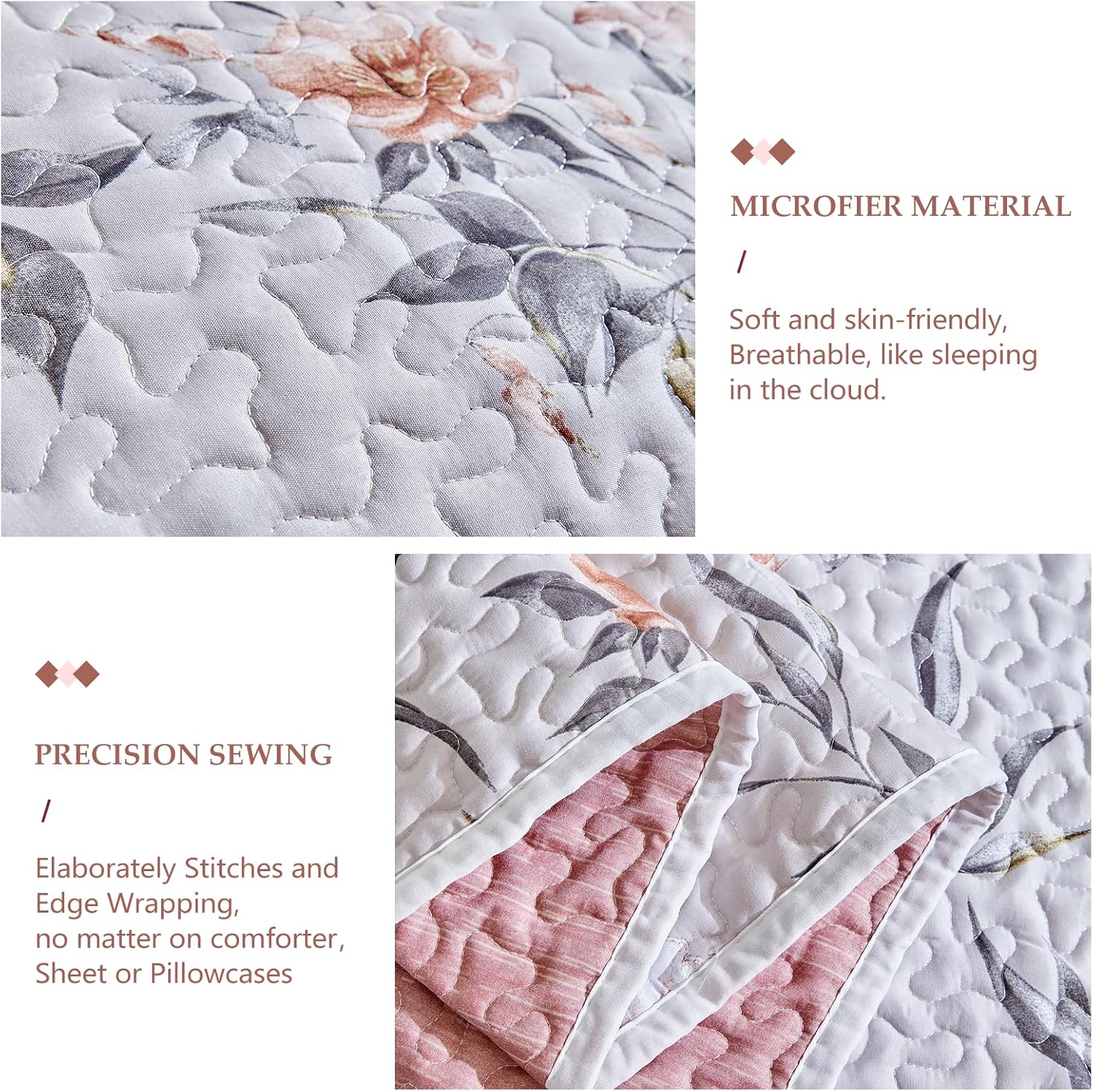 Shxime Floral Quilt Set 3 Pieces Queen Size