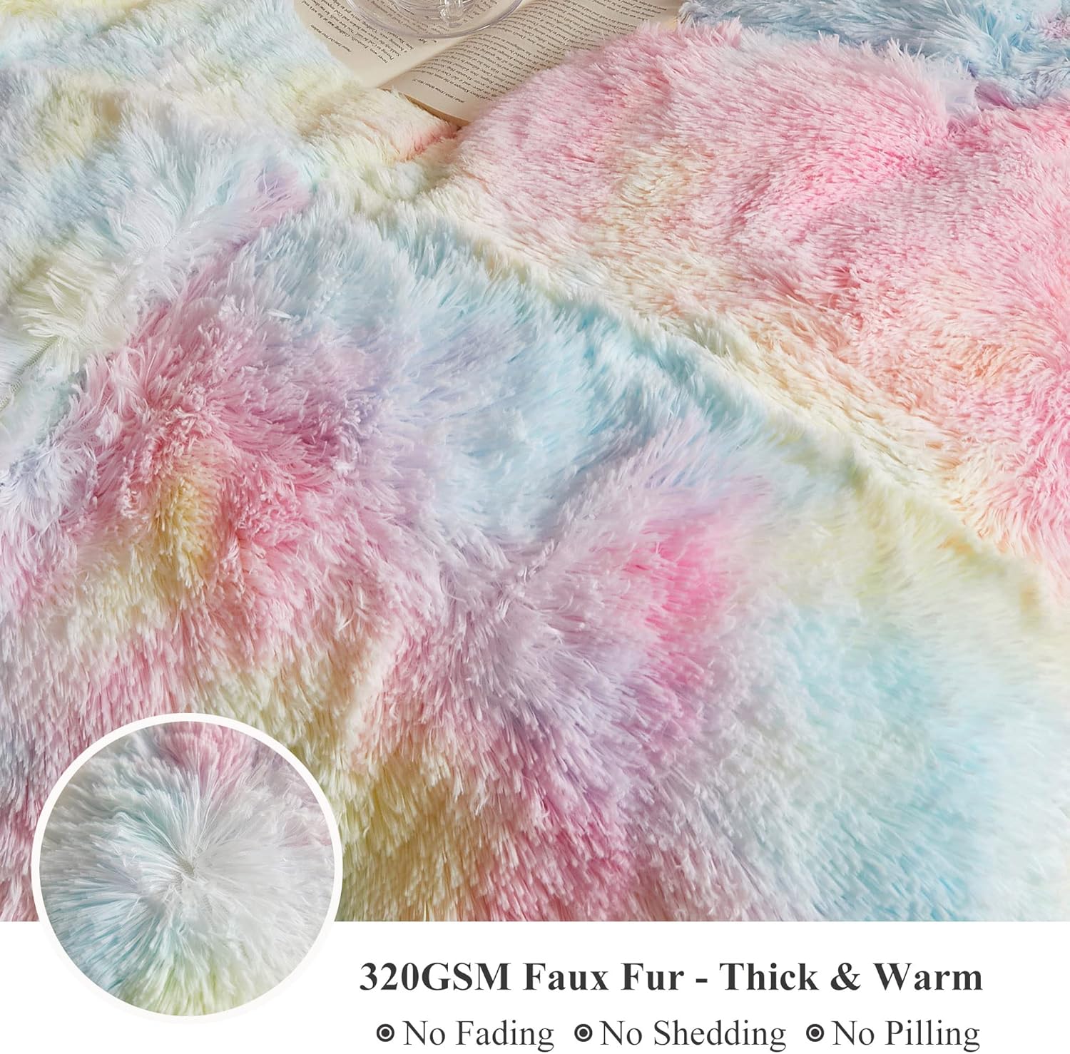 XeGe Plush Faux Fur Rainbow Throw Blanket 1
