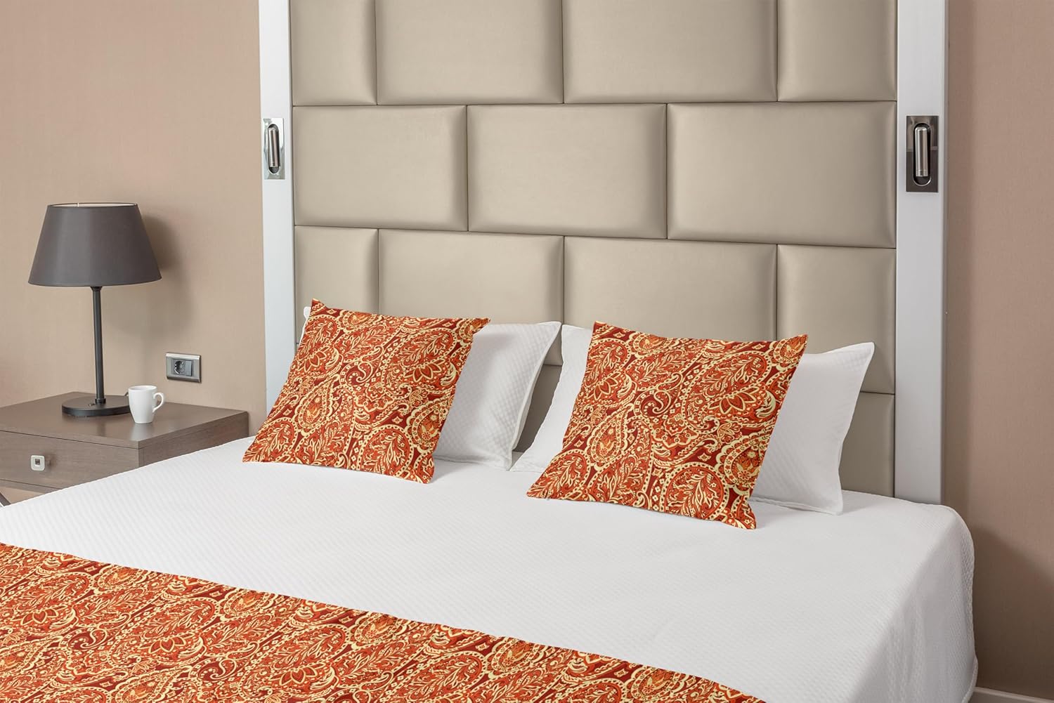 Ambesonne Paisley Bed Runner Set Queen Paprika Yellow 1