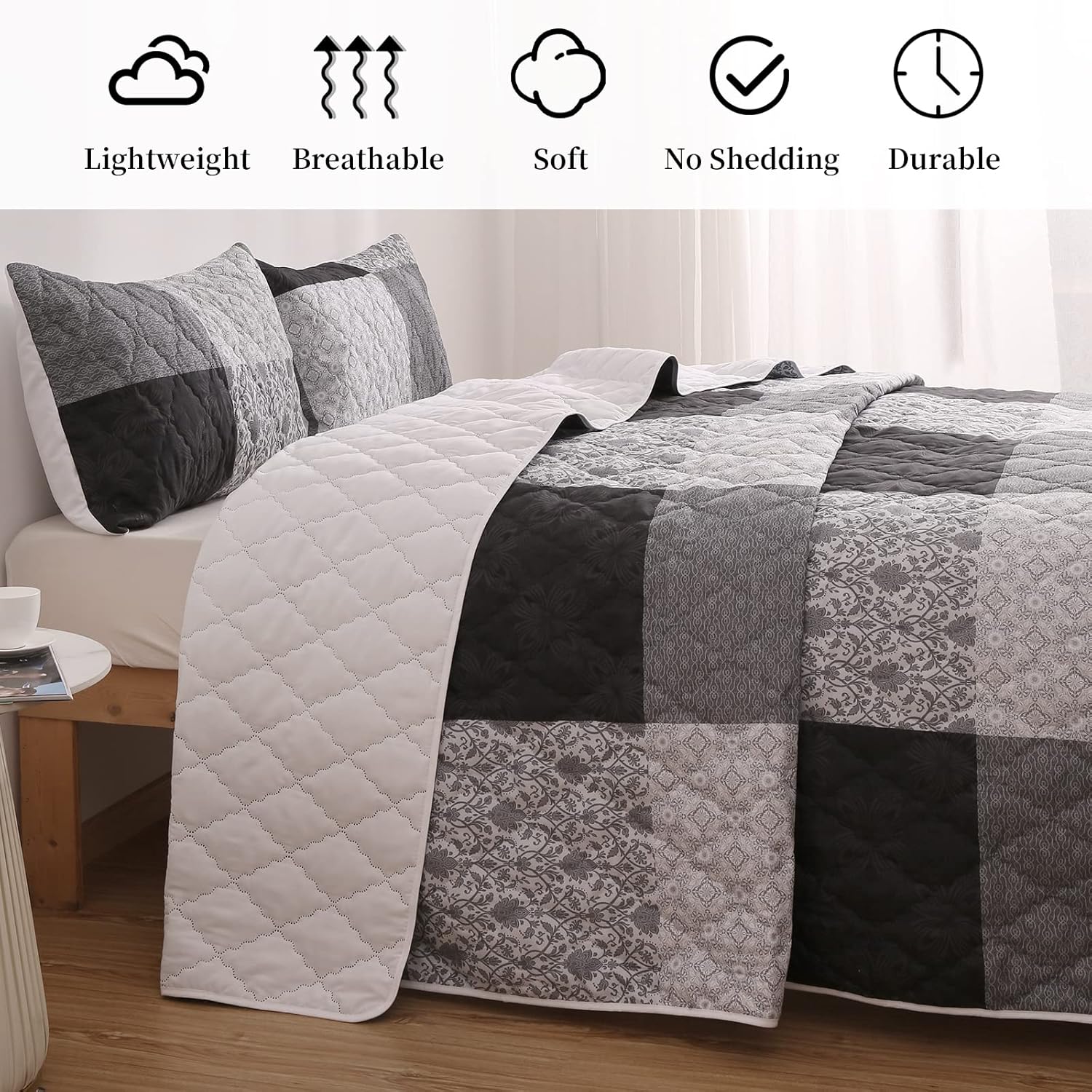 BALAPET Oversized King Bedspread Set with Plaid Patchwork