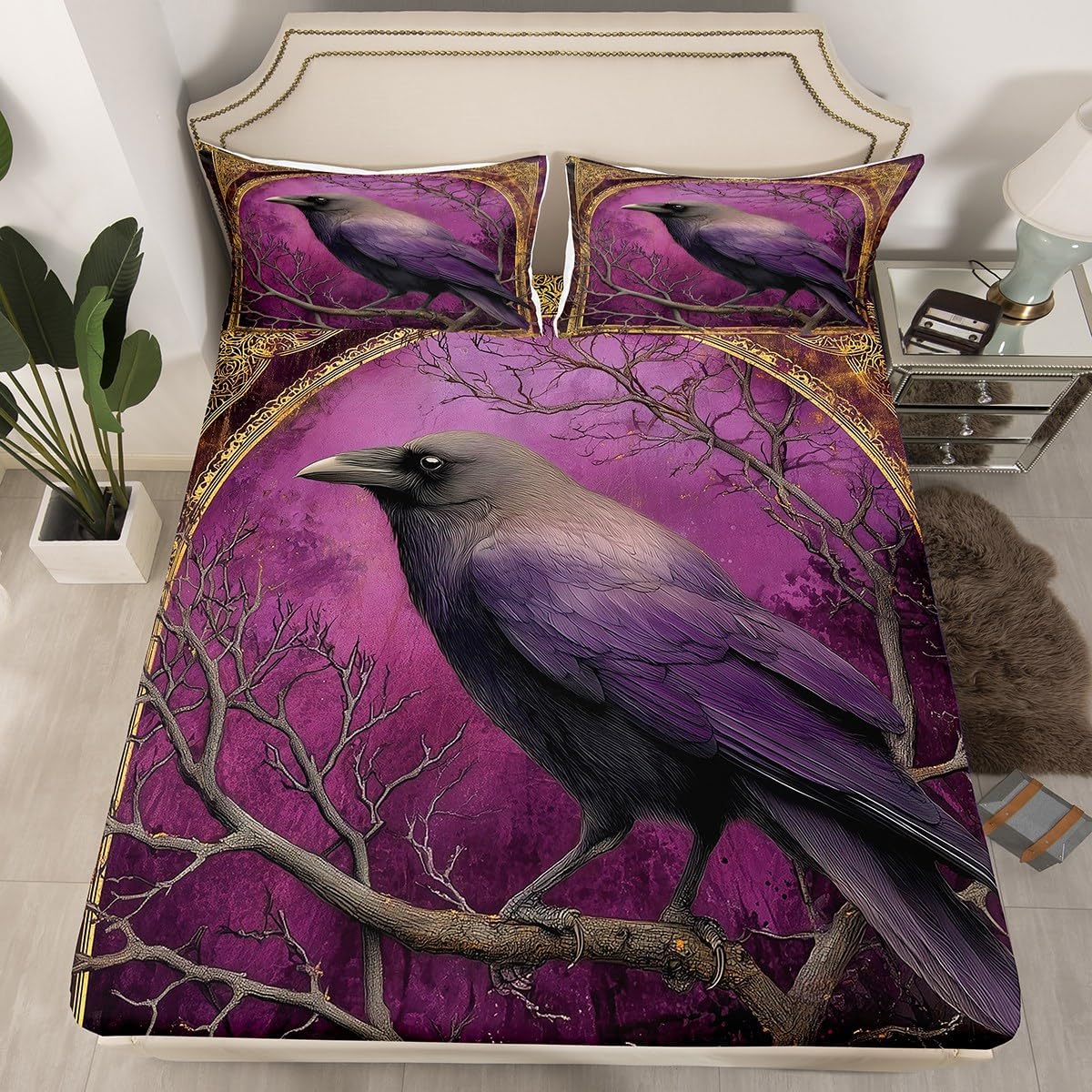 Castle Fairy Gold Purple Crow Halloween Sheet Set Twin Size