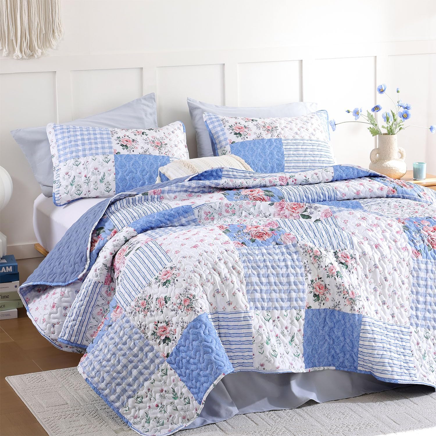 YIKUSH King Size Floral Quilt Set 3 Piece