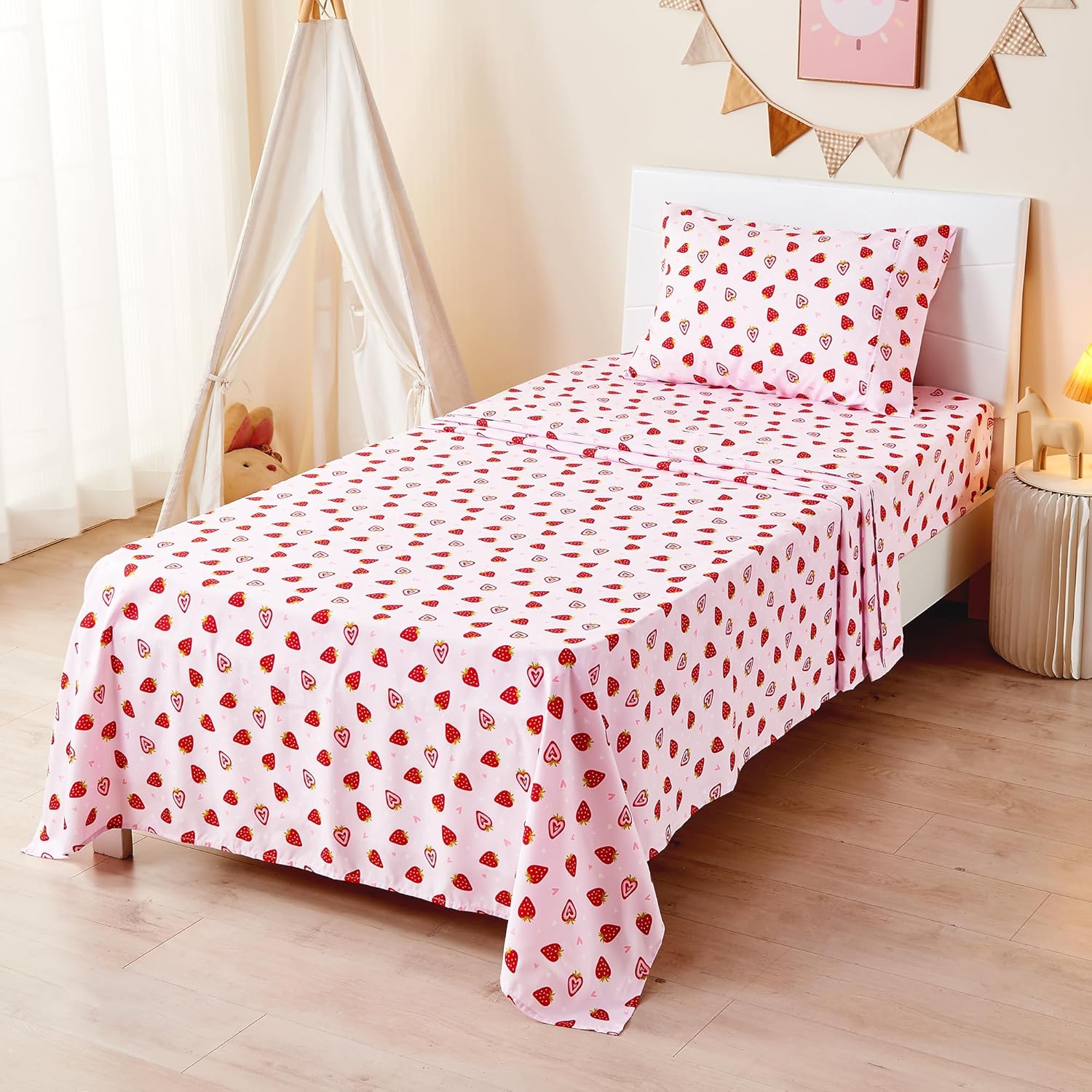 Pink Strawberry Kids Sheet Set Twin 3 Pcs Microfiber
