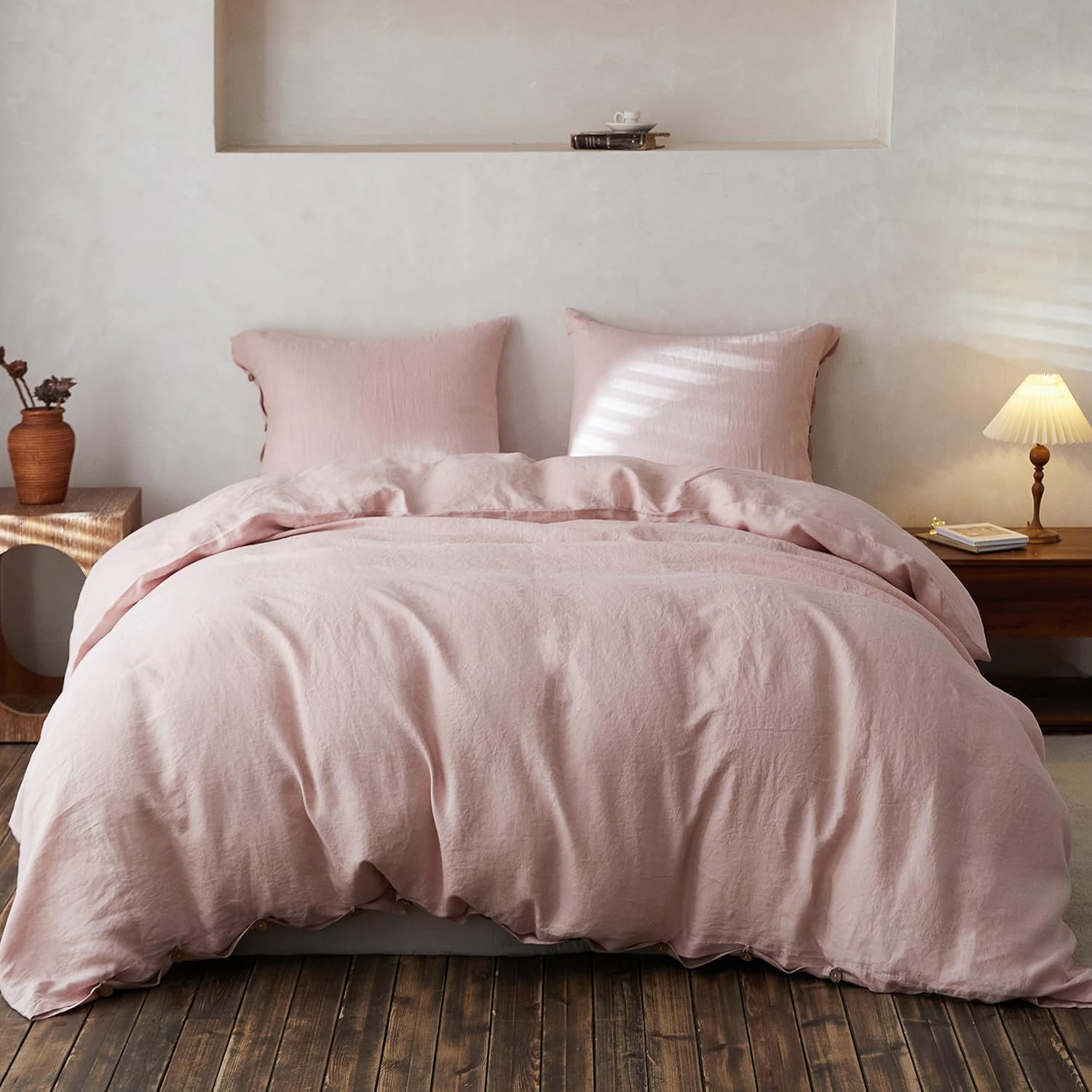 SimpleOpulence Linen Duvet Set 3 Pieces Full Dusty Pink