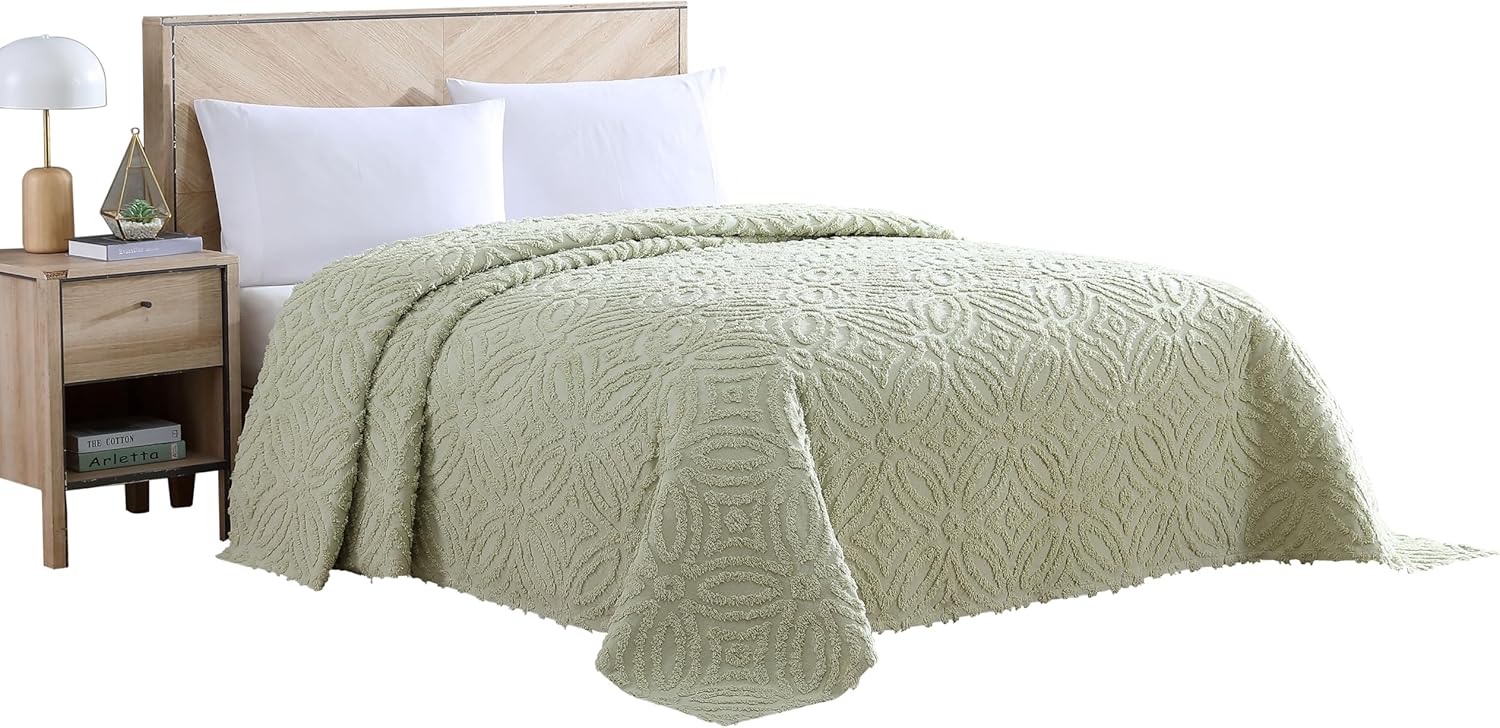 Beatrice Home Fashions Wedding Ring Chenille Bedspread Full Sage 1