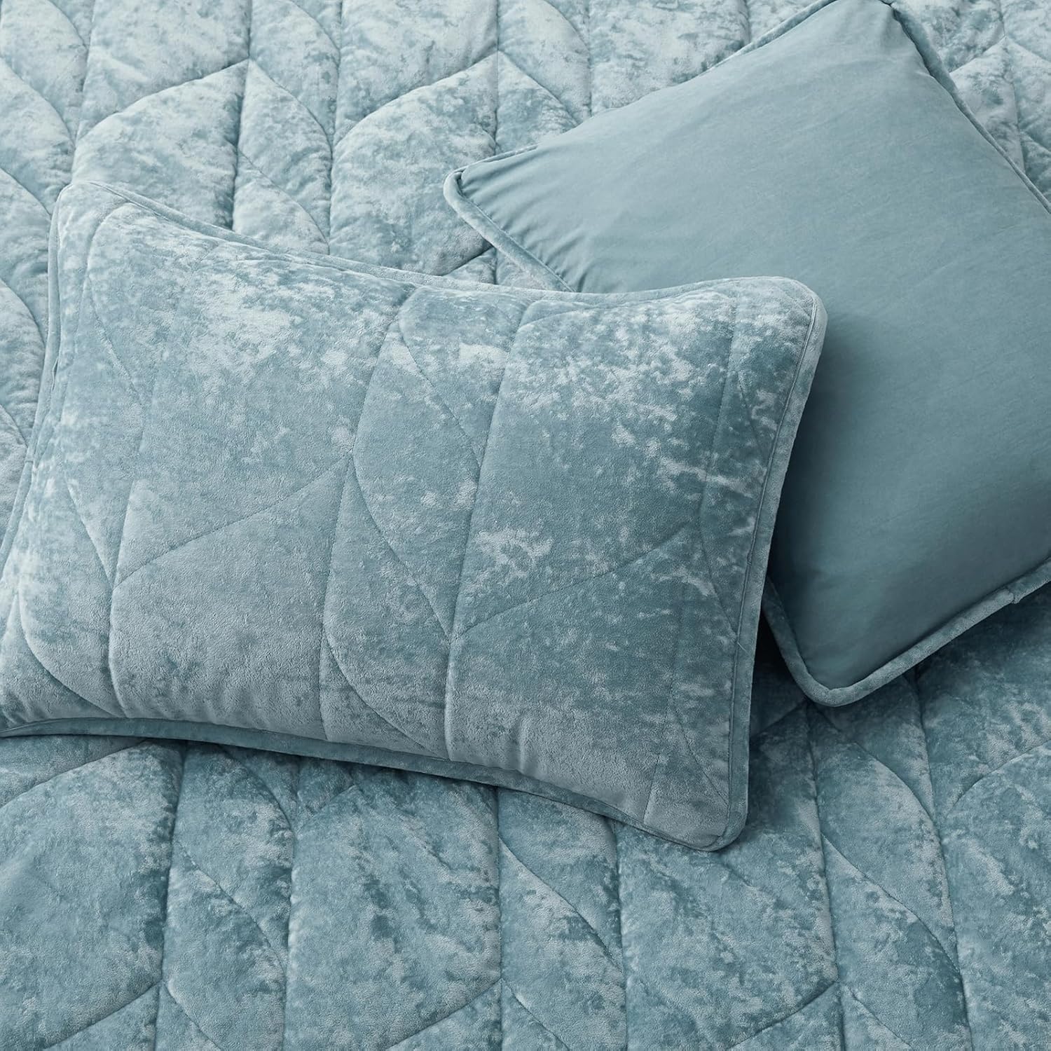 Oli Anderson Velvet Quilt Set Queen Size - Ash Blue 3PCS