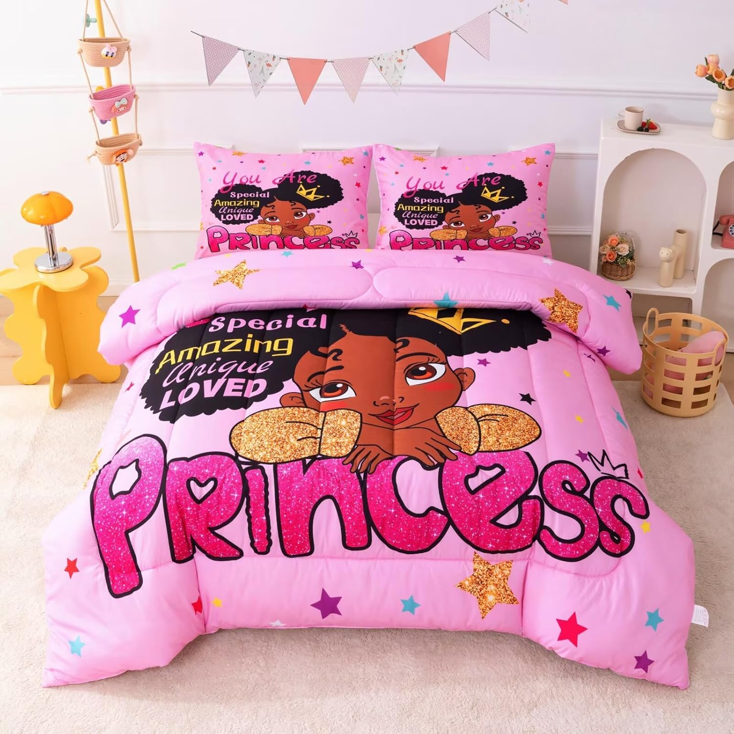 Black Girl Comforter Set Twin - Princess Bedding for Kids