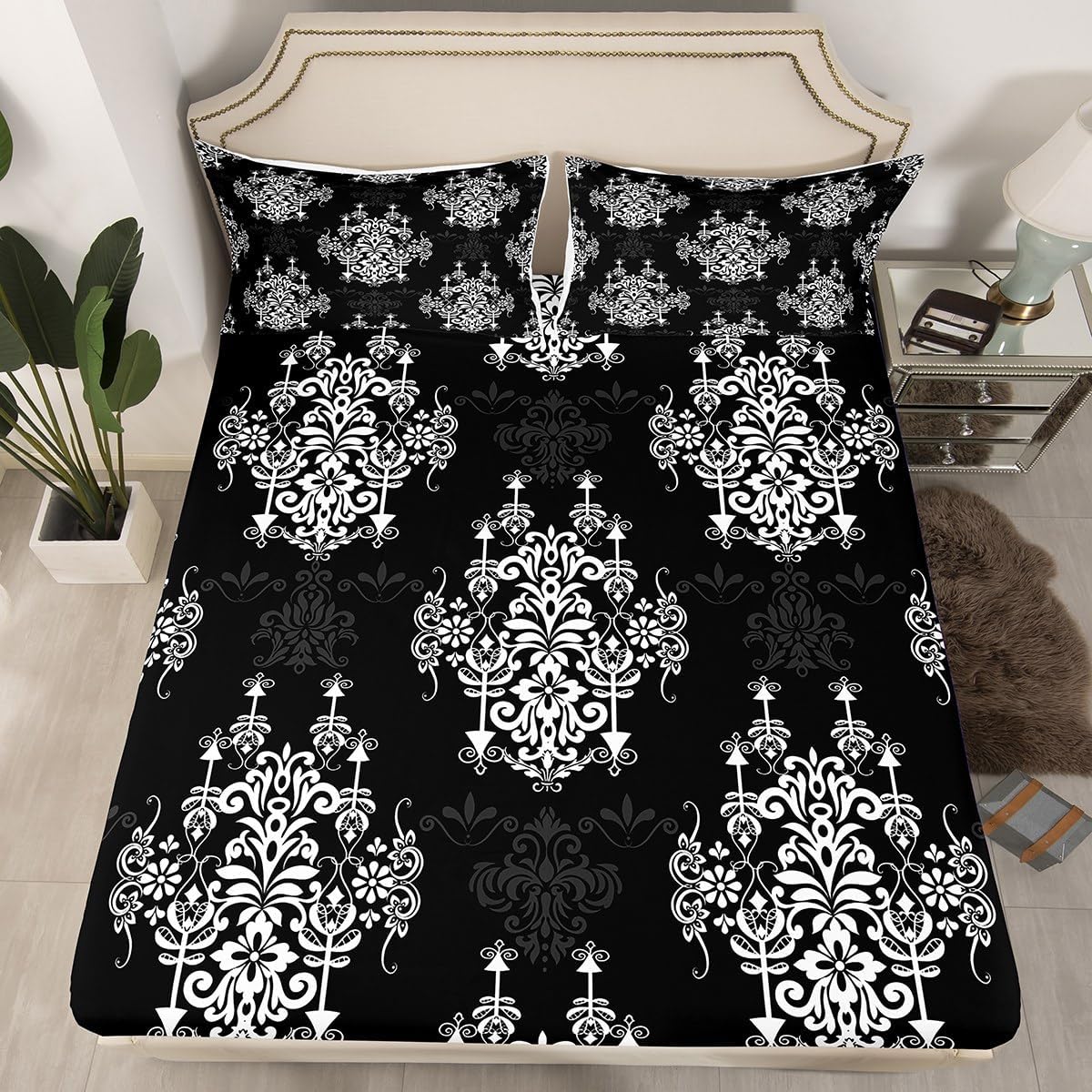 Homewish Luxury Damask Bed Sheets Full Size