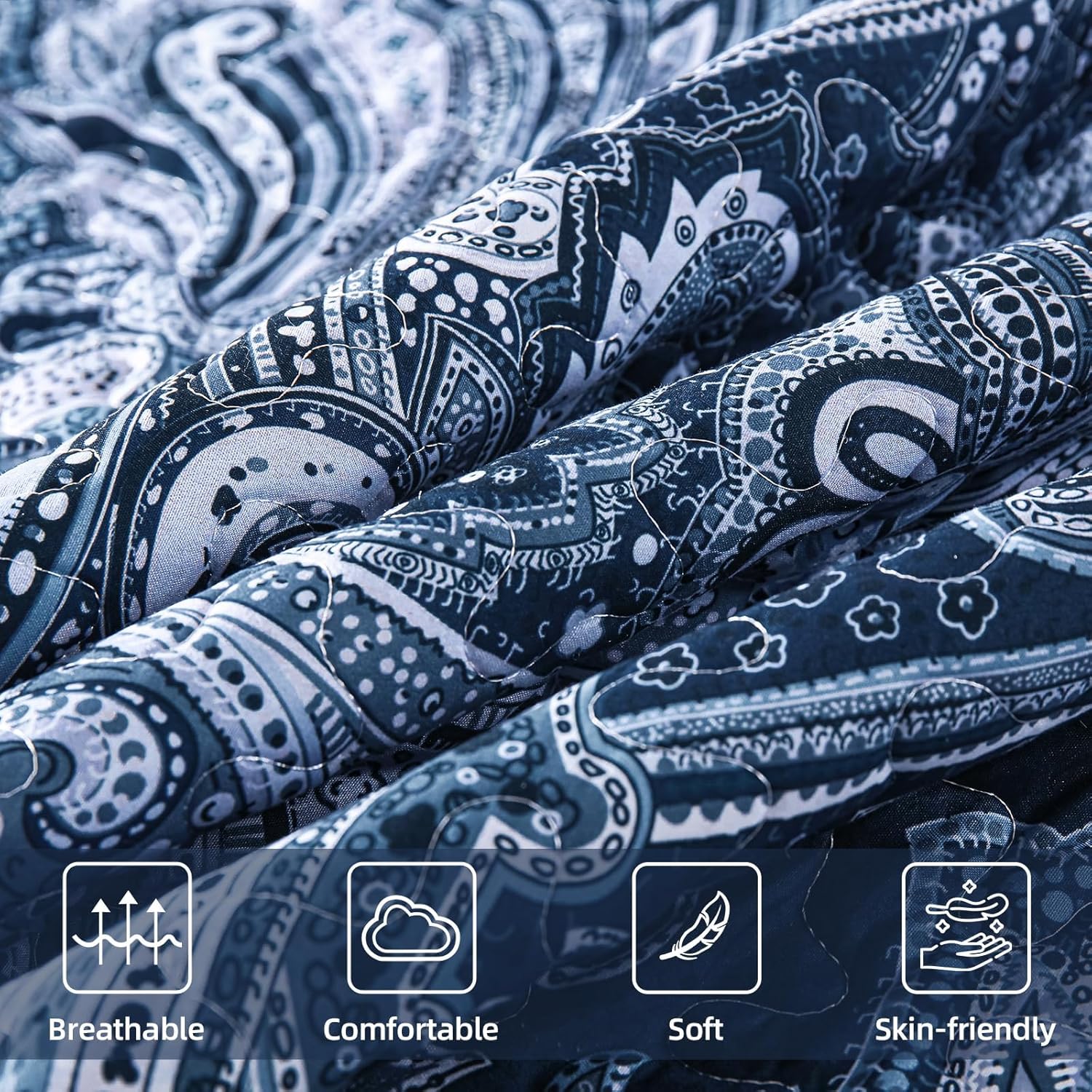 DJY Navy Paisley Quilt Set California King Size