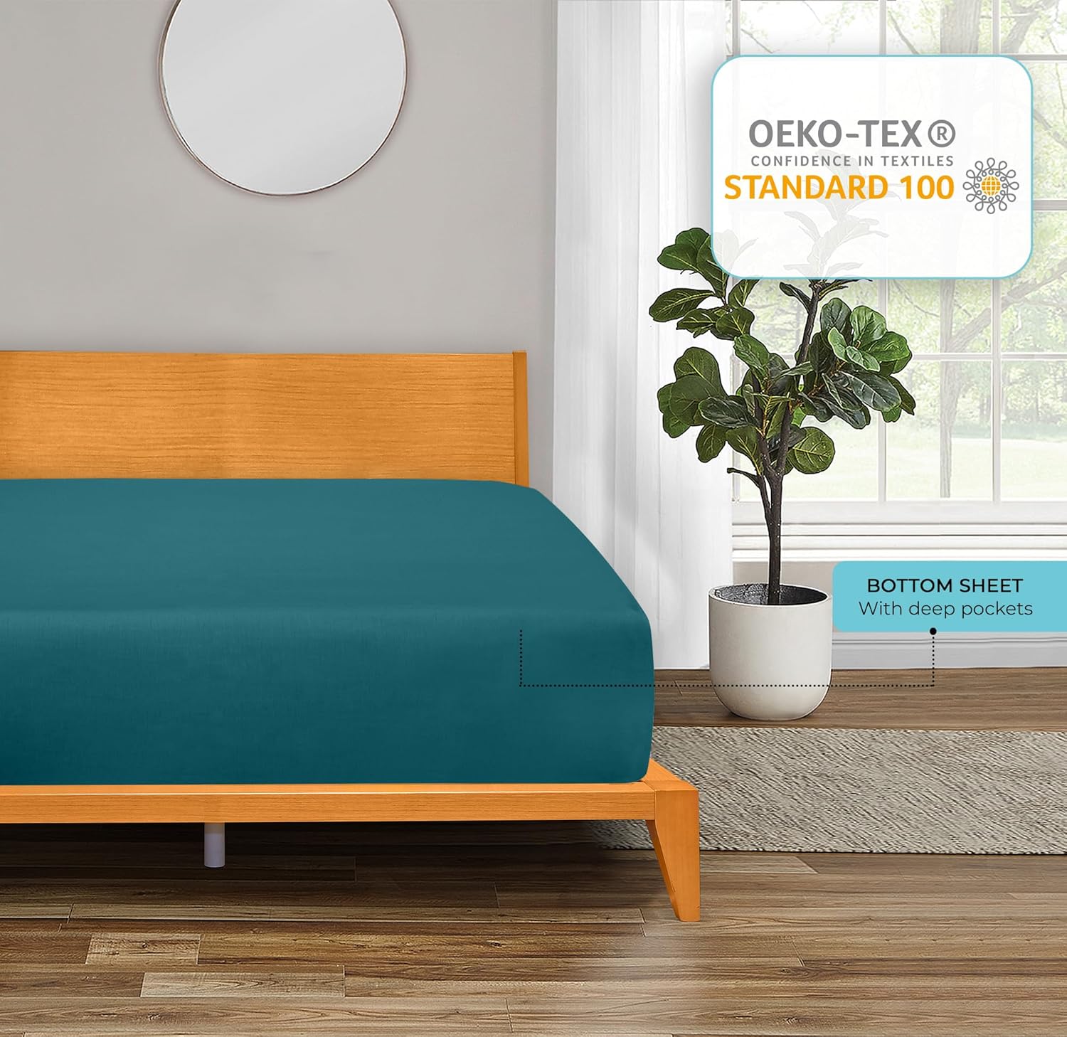 ROYALE LINENS 300 Thread Count King Fitted Sheet - Super Soft Deep Pocket Teal